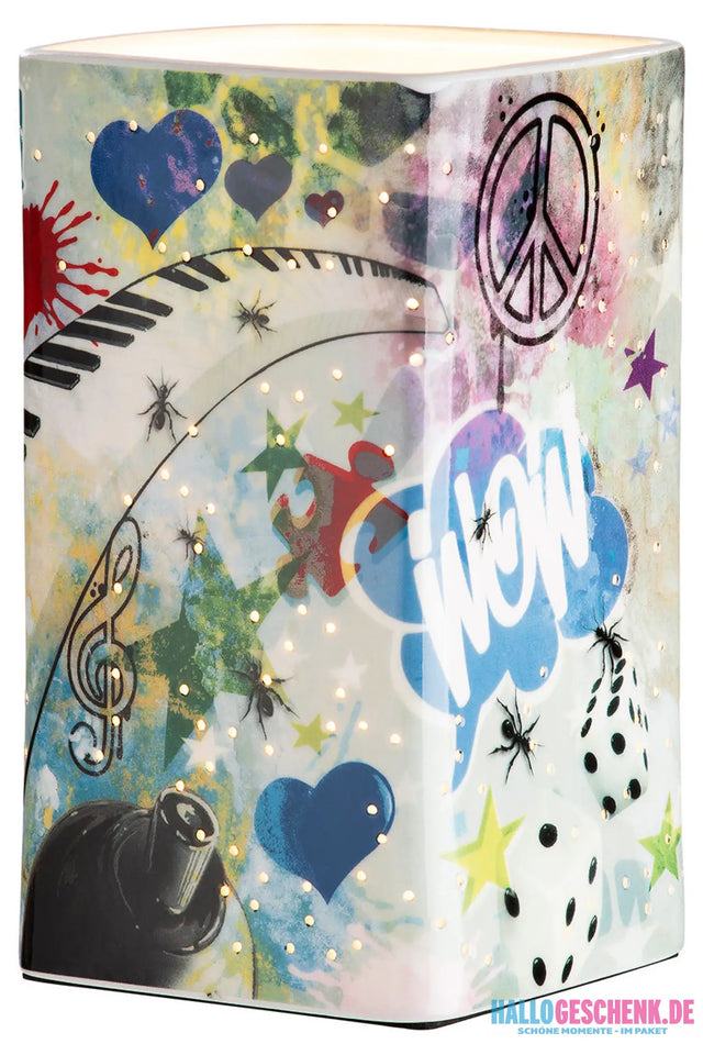 Tischleuchte „Street Art 1“ • Porzellan • mehrfarbig • 22x12,5x12,5 cm • Gilde - Licht