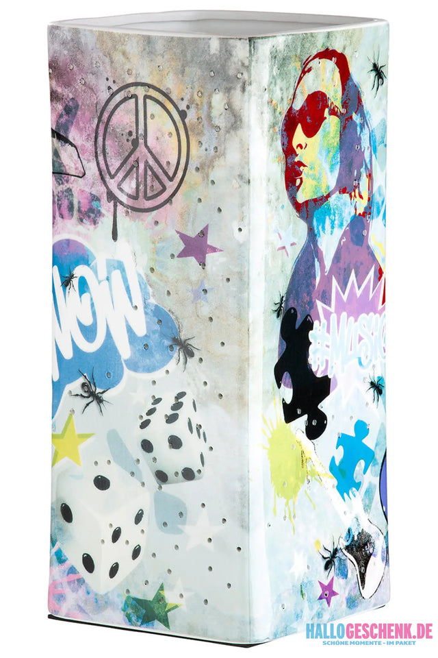 Tischleuchte „Street Art 2“ • Porzellan • mehrfarbig • 28x12,5x12,5 cm • Gilde - Licht