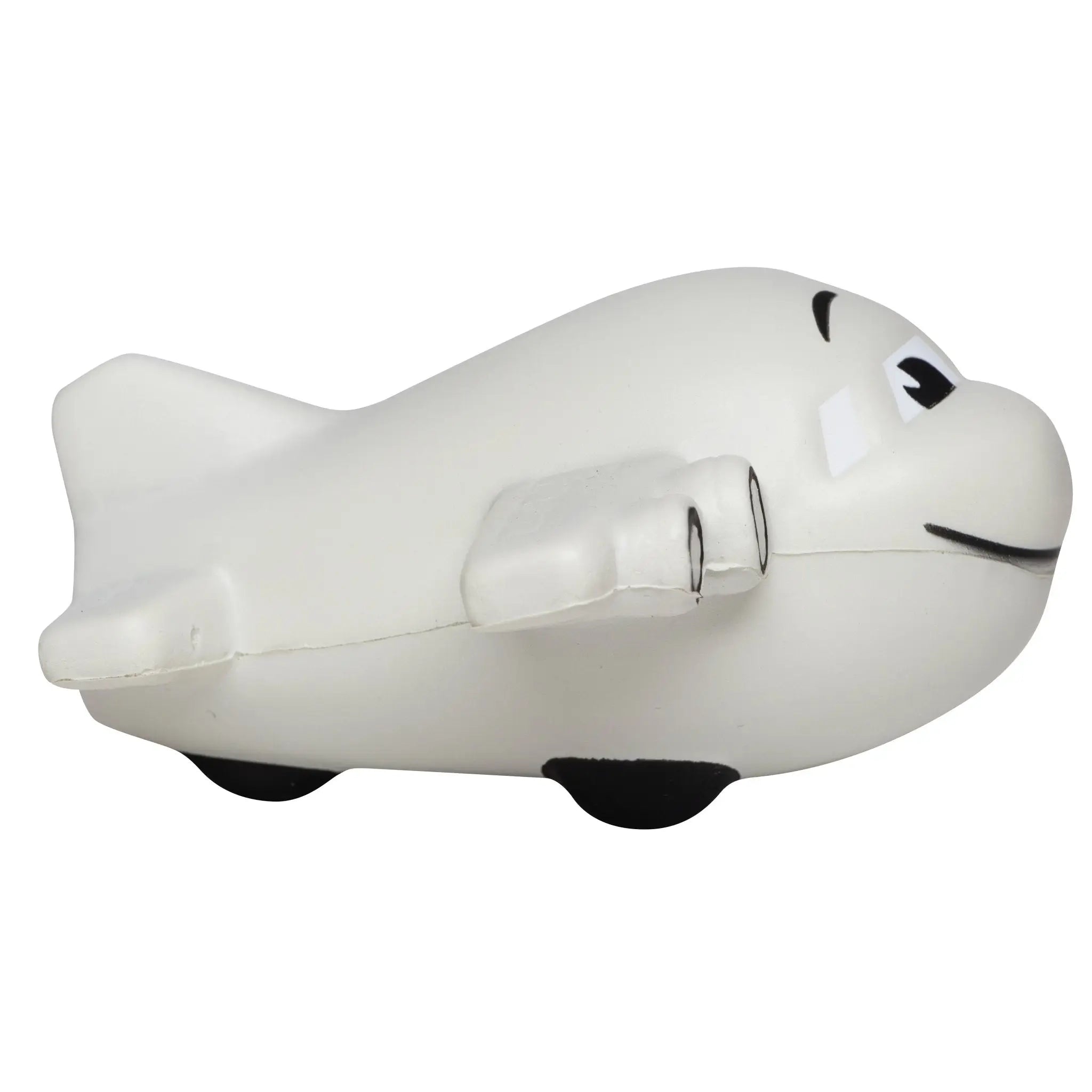 Weißes stressball-flugzeug mit schwarzen augen lächeln und rädern im urlaub geschenkset badeente bundle