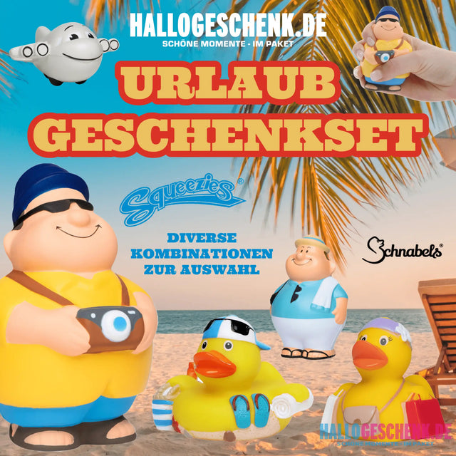 Urlaub • Geschenkset verschiedene Versionen • Quetschfigur • Badeente