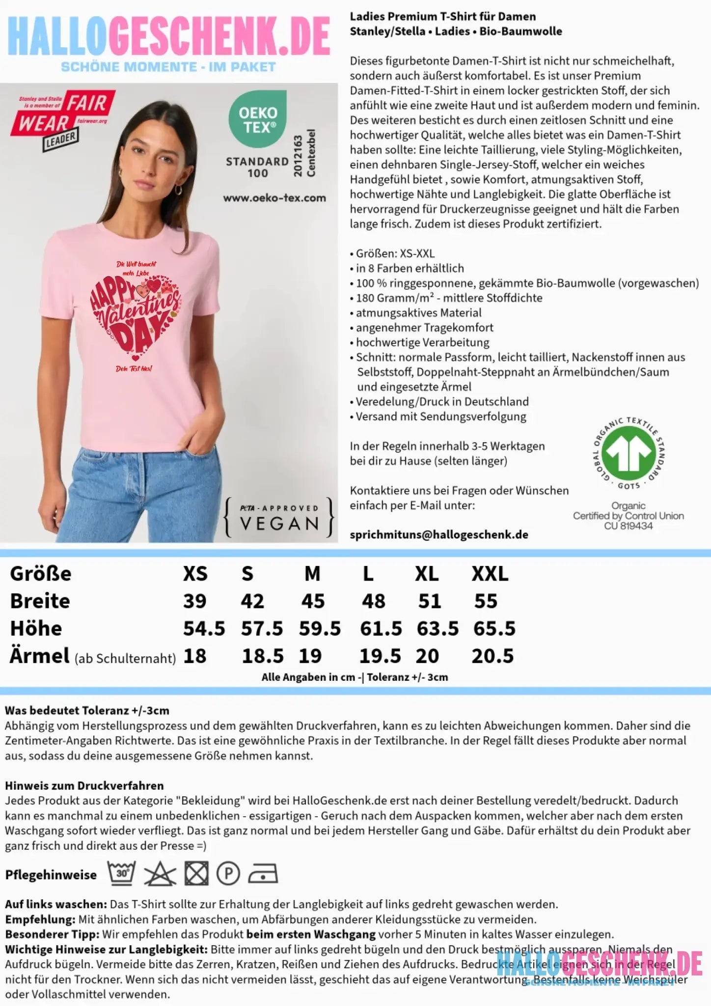 Valentinstag • Herz • Ladies Premium T-Shirt XS-2XL aus Bio-Baumwolle für Damen • Exklusivdesign • personalisiert