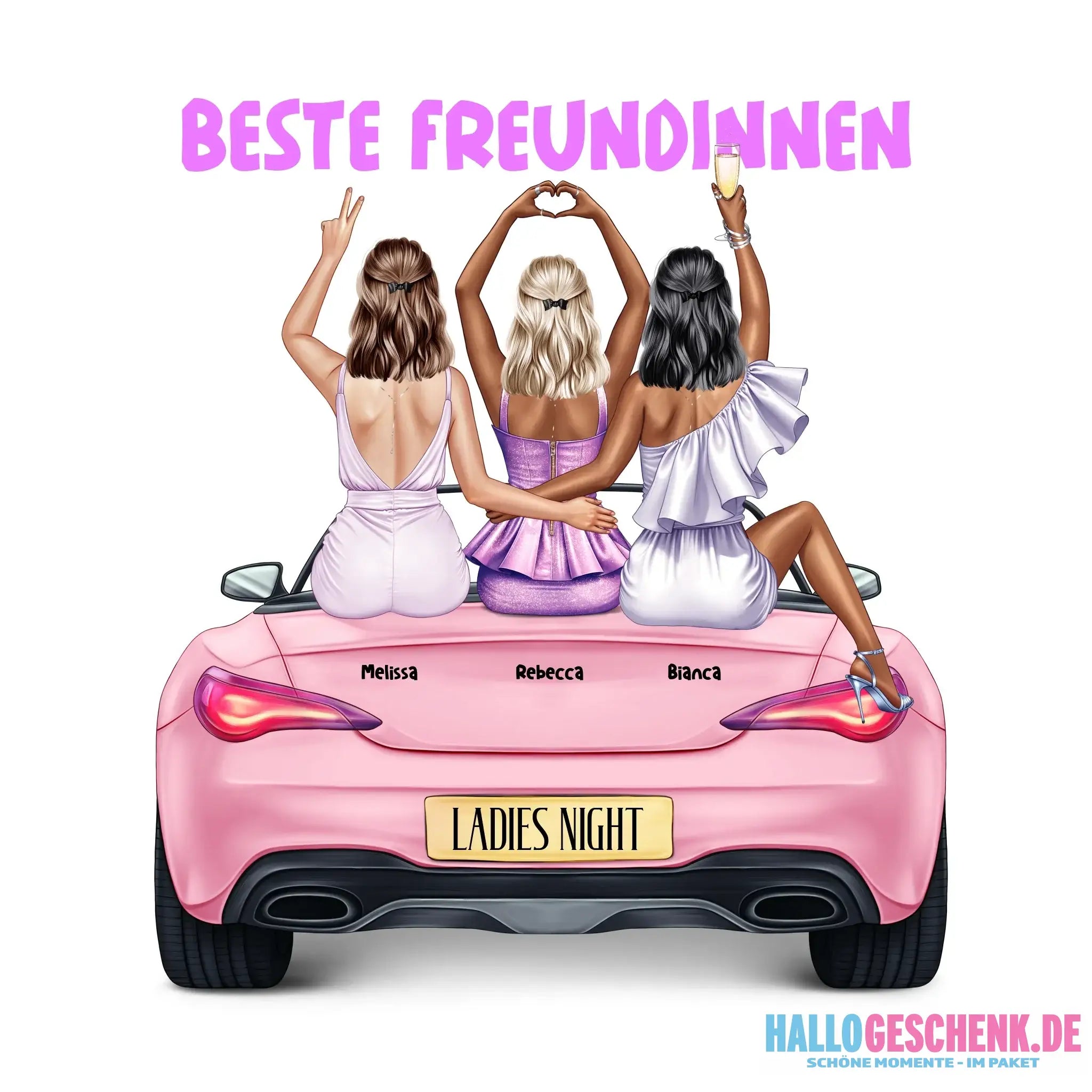 Vegas Girls • 1-3 Frauen • mit Wunschtext • personalisiert • STICKER 20x20cm (Aufkleber) - ausgestanzter Sticker 20x20