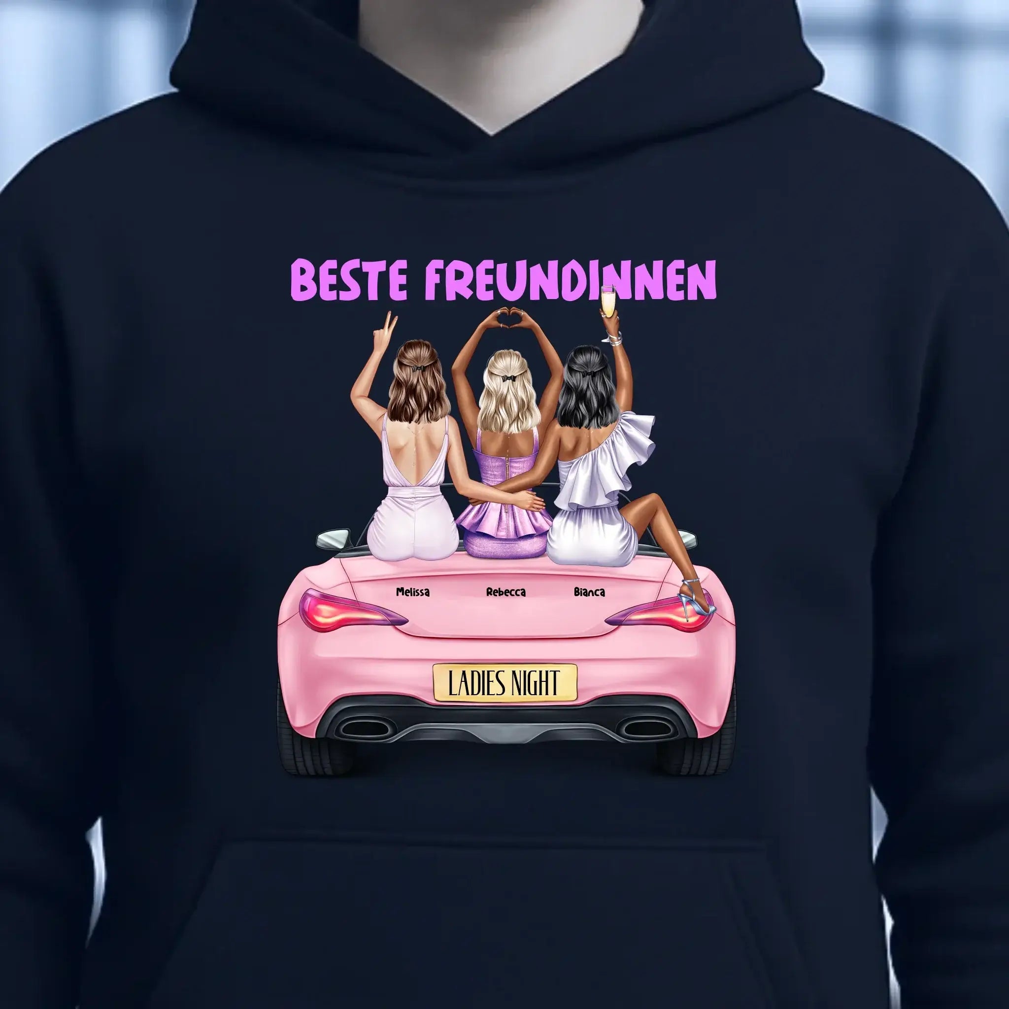 Vegas Girls • 1-3 Frauen • mit Wunschtext • Unisex Hoodie für Damen & Herren • Bio • personalisiert