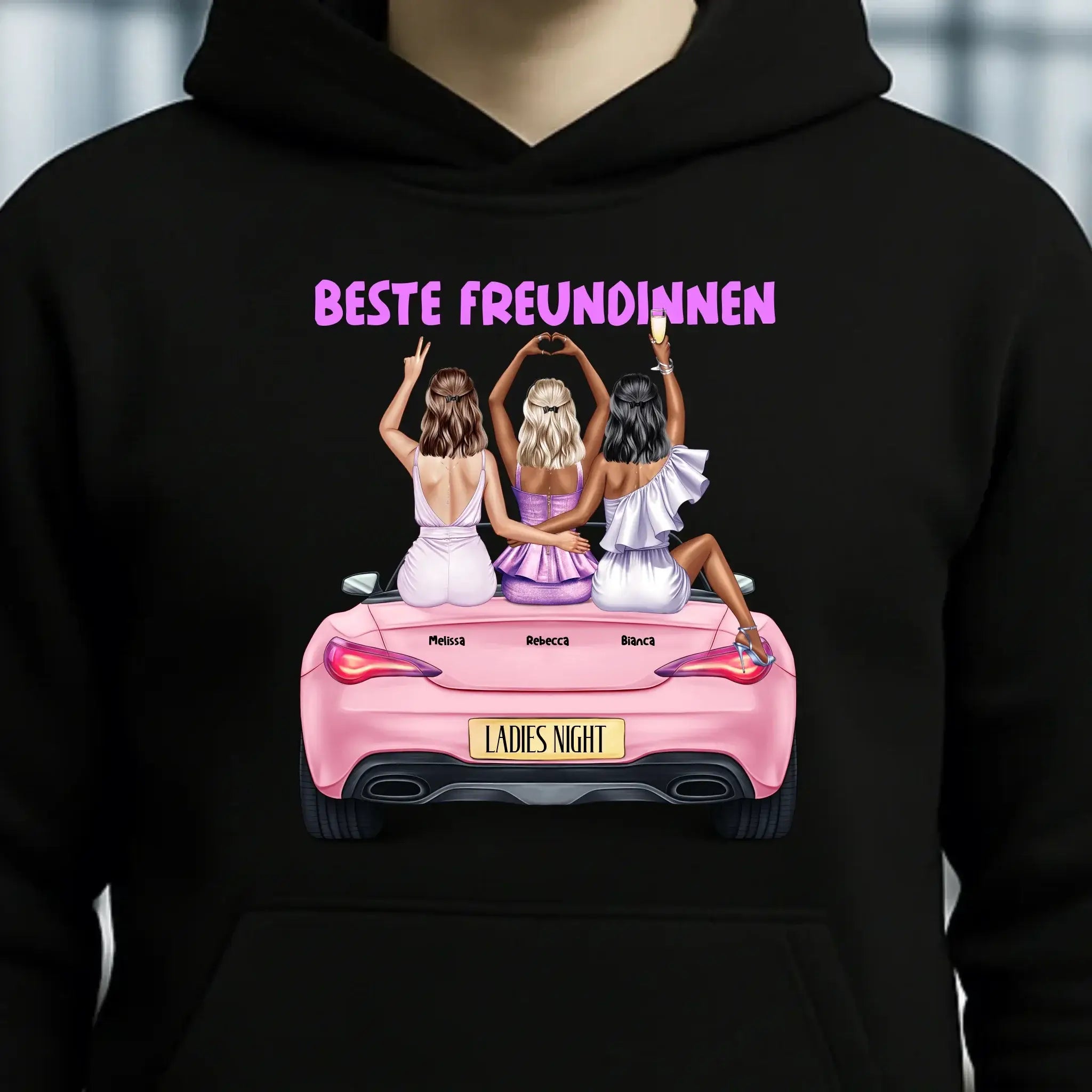 Vegas Girls • 1-3 Frauen • mit Wunschtext • Unisex Hoodie für Damen & Herren • Bio • personalisiert