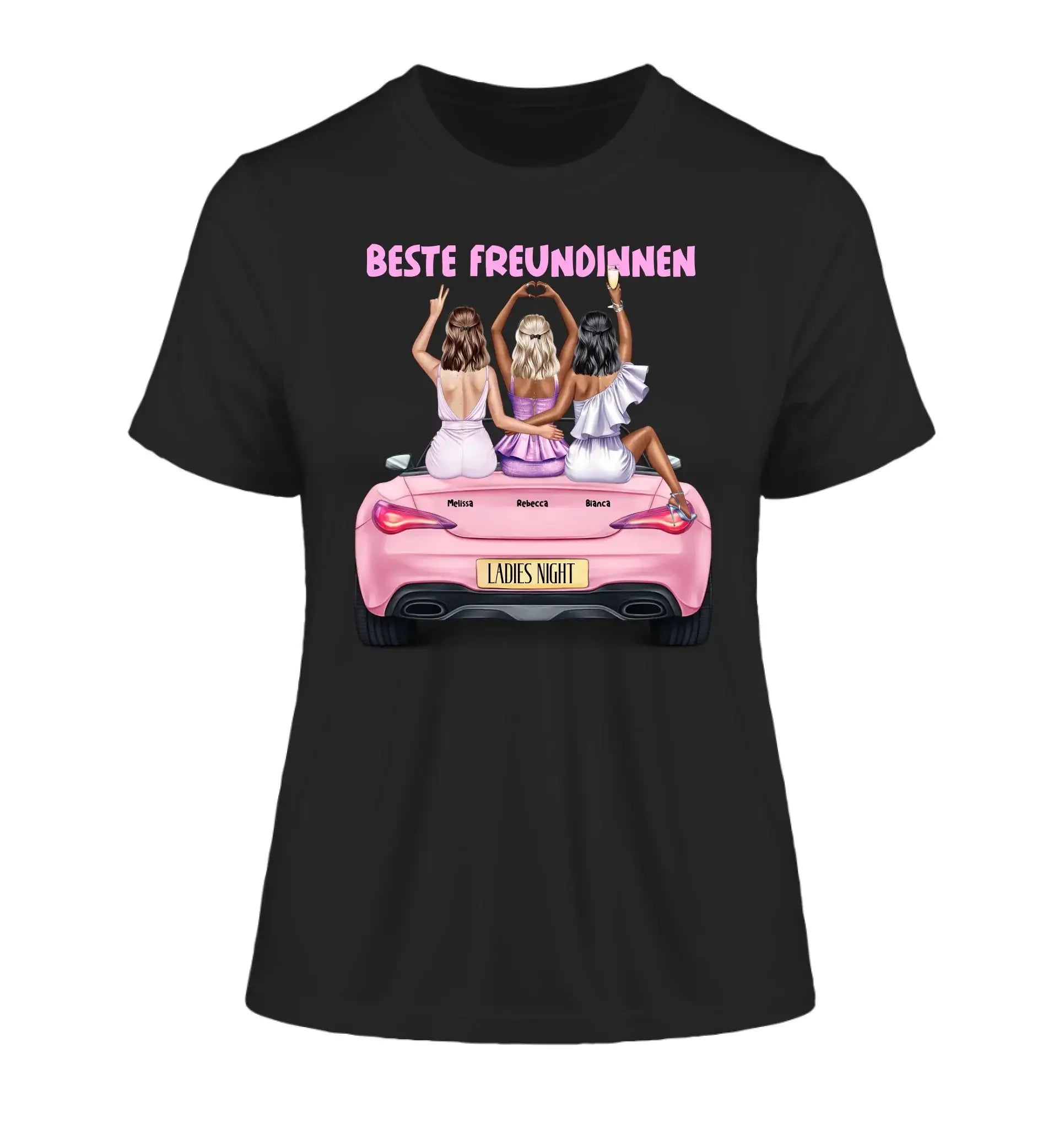 Vegas Girls (1-3 personalisierbare Figuren) - Damen T-Shirt (Fitted) • Bio / Black / 2XL - personalisierbare Figuren