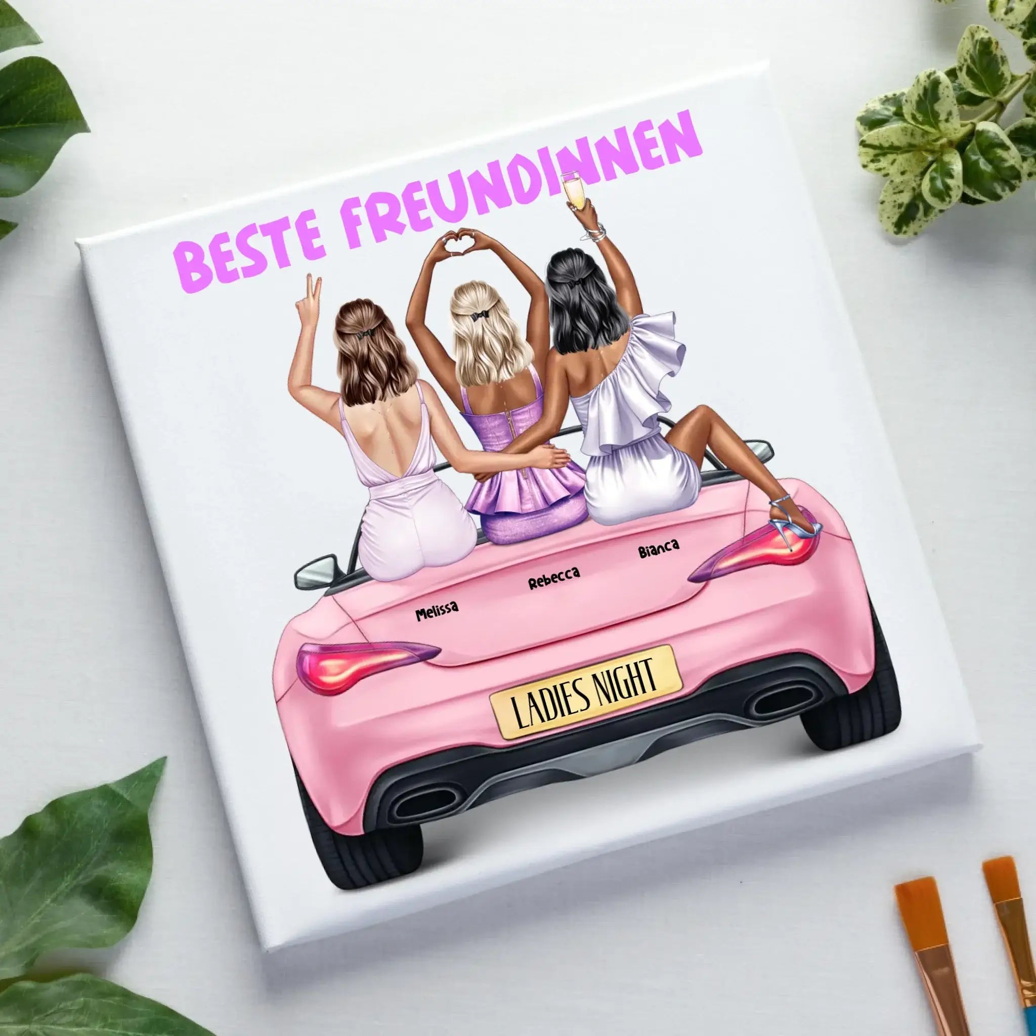 Vegas Girls (1-3 personalisierbare Figuren) - Leinwand auf Holzkeilrahmen / Standard / 20cm-x-20xm - personalisierbare