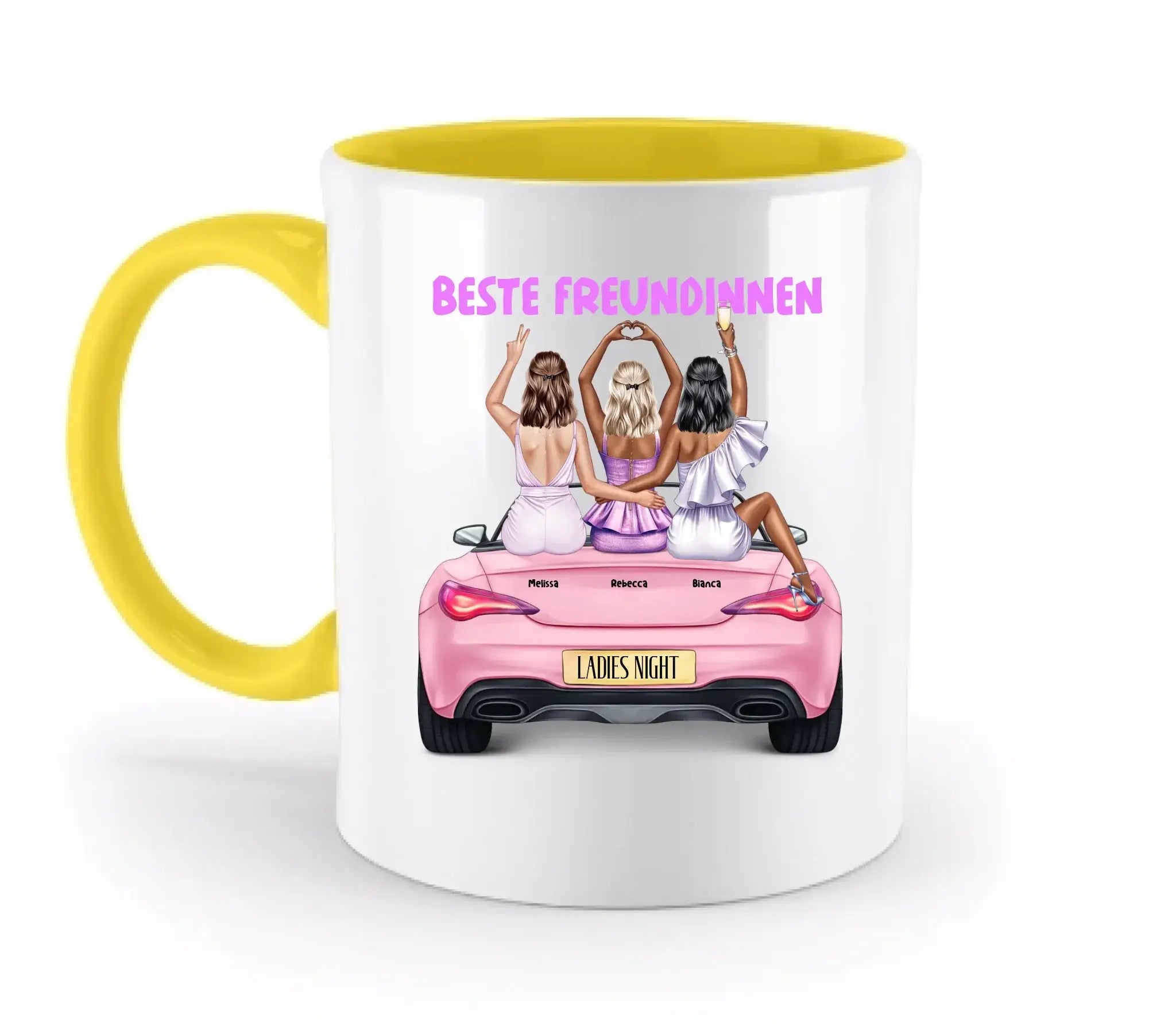 Vegas Girls (1-3 personalisierbare Figuren) - Zweifarbige Tasse / Yellow / 330ml - personalisierbare Figuren