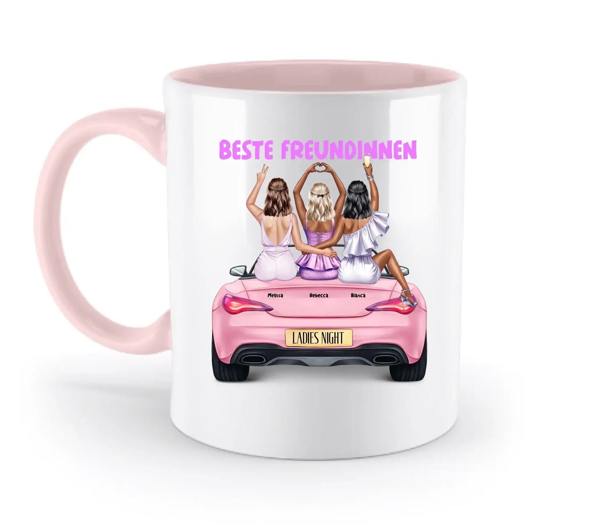 Vegas Girls (1-3 personalisierbare Figuren) - Zweifarbige Tasse / Powder-Pink / 330ml - personalisierbare Figuren