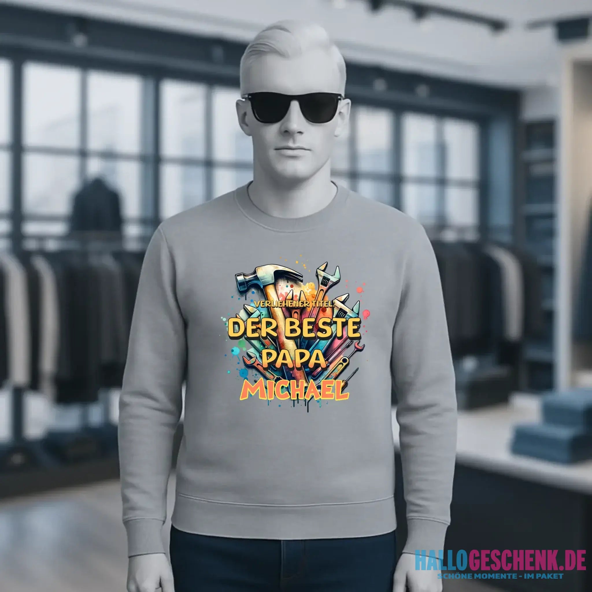 Verliehener Titel: Bester Papa + Wunschtext • Unisex Sweatshirt Bio-Baumwolle in 4 Farben XS-3XL • personalisiert