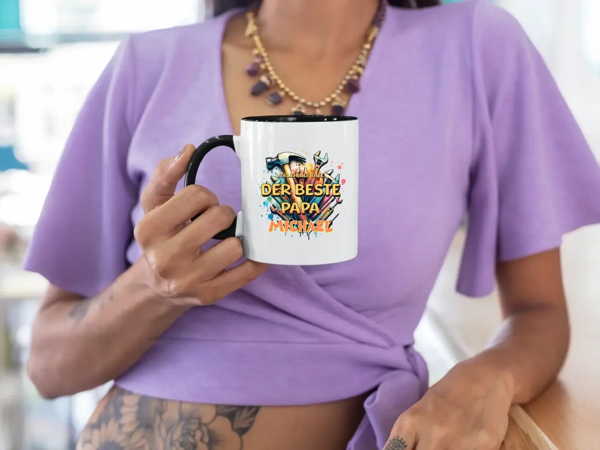 Verliehener Titel: Bester Papa + Wunschtext • zweifarbige Tasse • Exklusivdesign • personalisiert