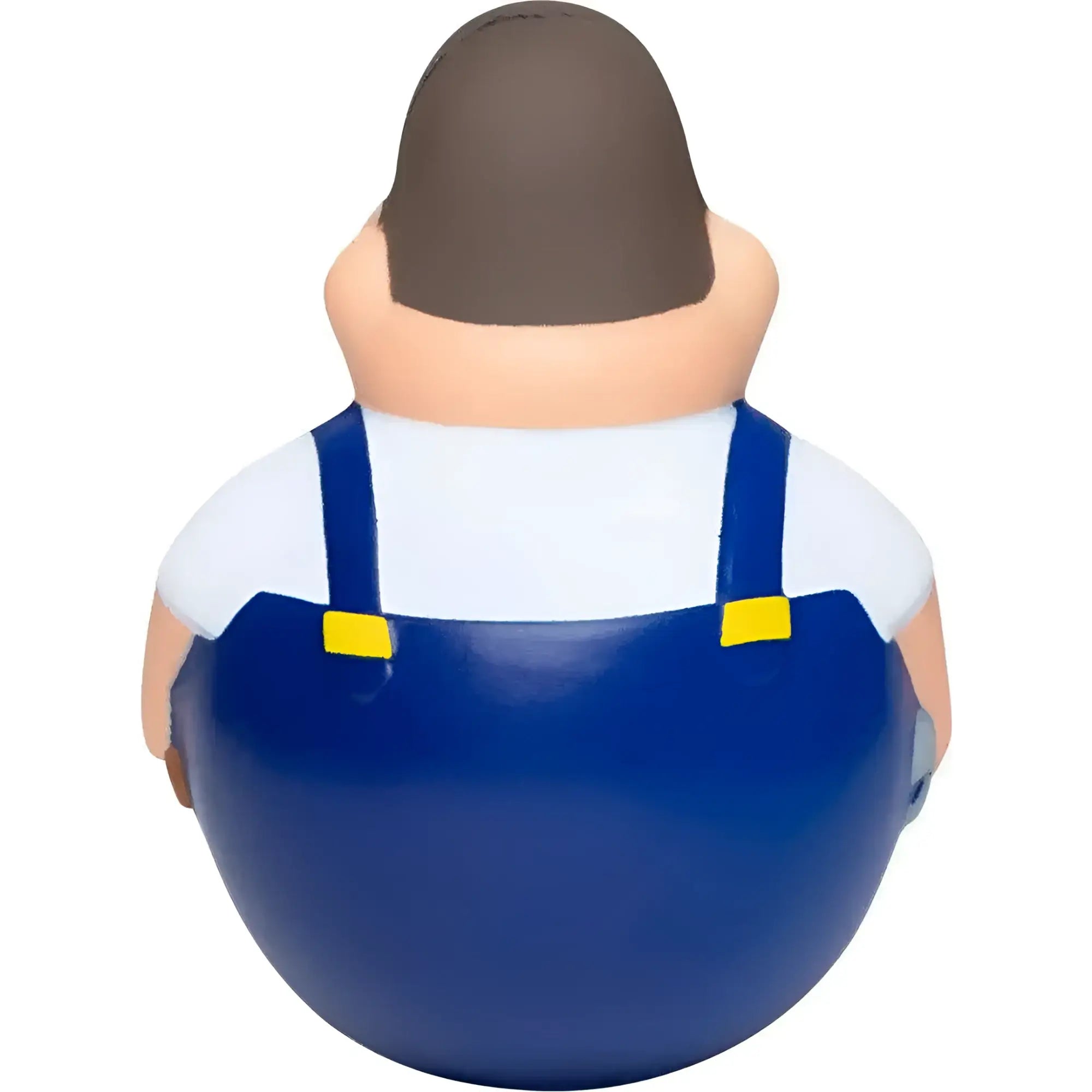 Wackel schrauber bert anti-stress-quetsch-figur mit magnet in blau mit braunen haaren und gelben schnallen