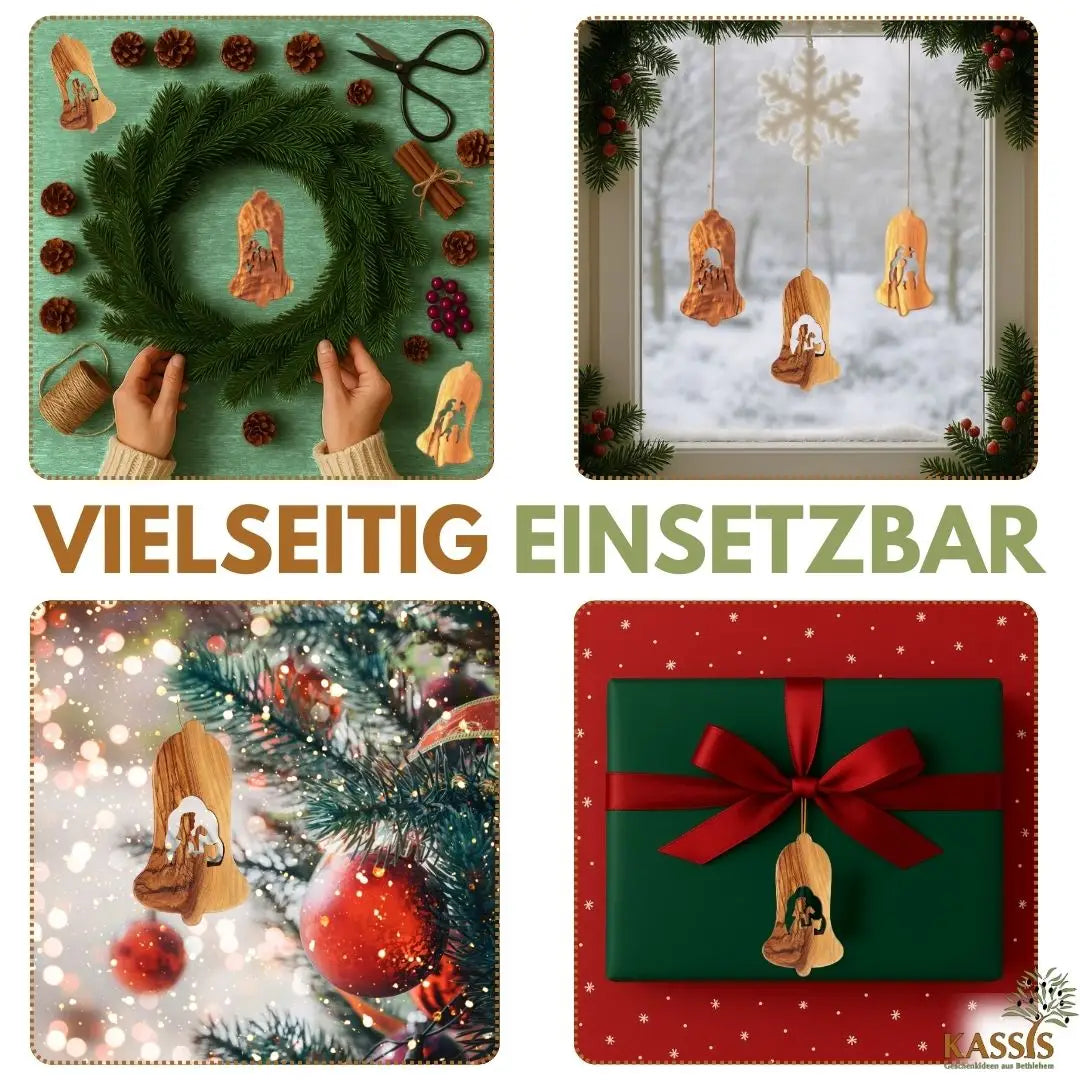 Weihnachtsdeko Baumschmuck Krippe 3er Set Glocke Anhänger - ohne Rinde - Weihnachtsdeko