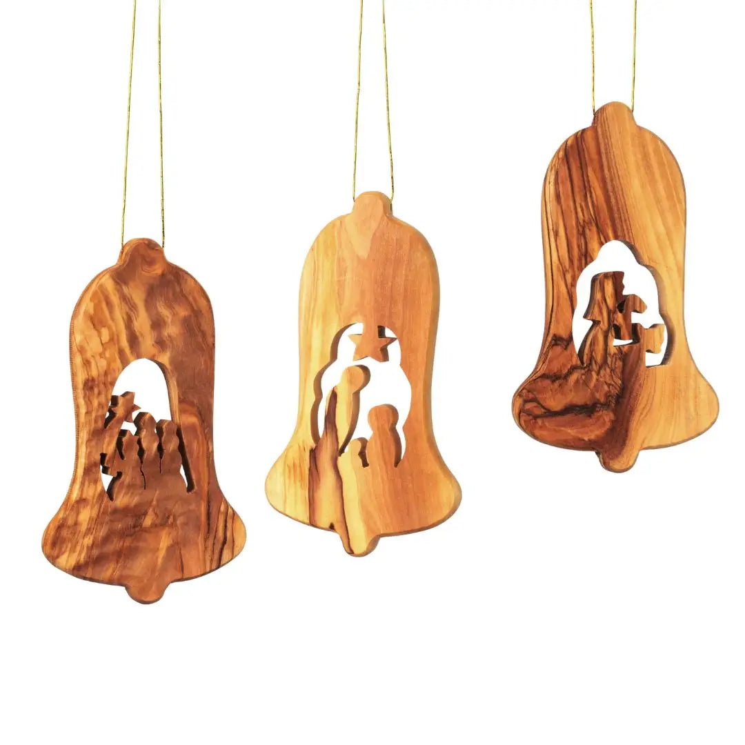 Weihnachtsdeko Baumschmuck Krippe 3er Set Glocke Anhänger - ohne Rinde - Weihnachtsdeko