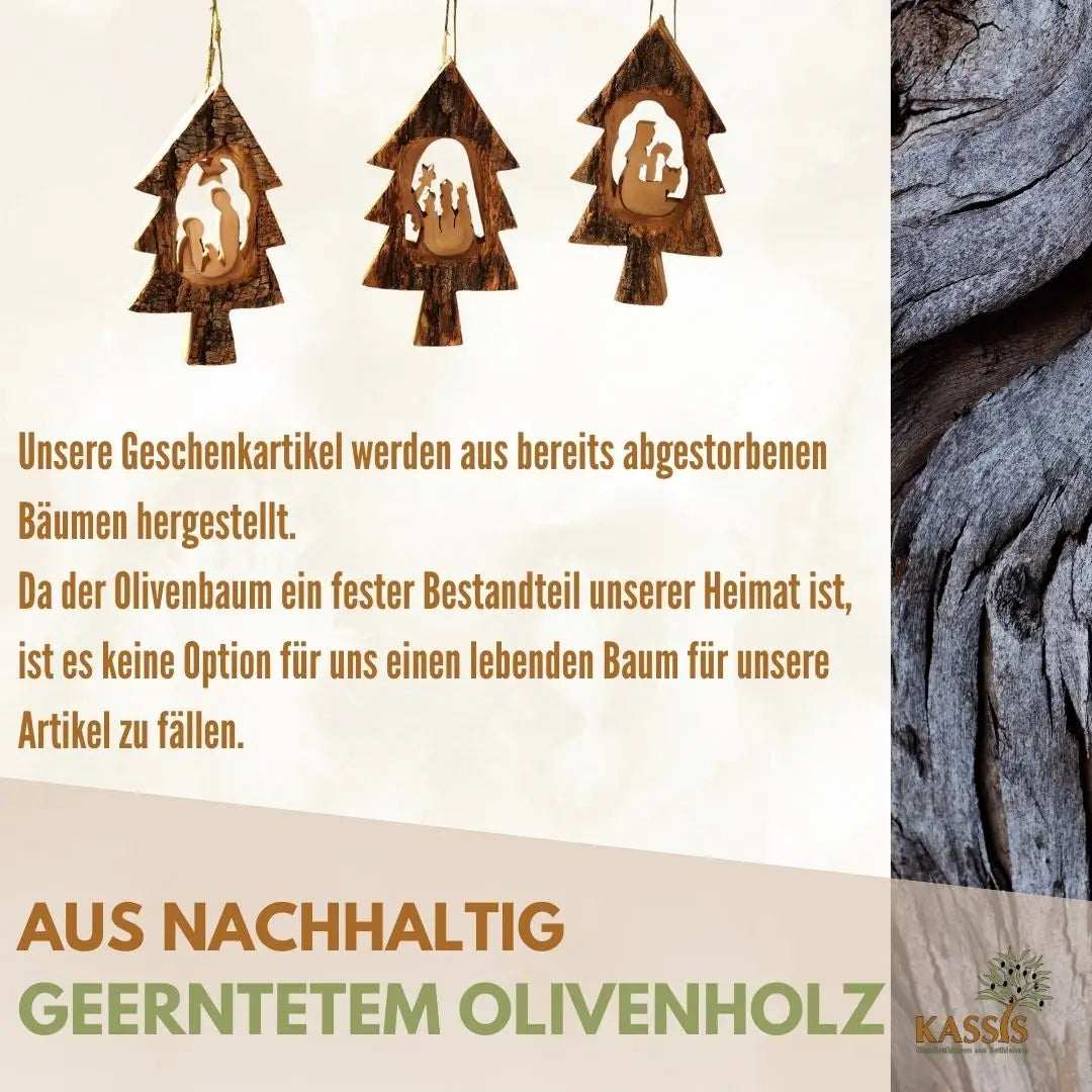Weihnachtsdeko Baumschmuck Krippe im Tannenbaum mit Rinde 3er Set - Weihnachtsdeko