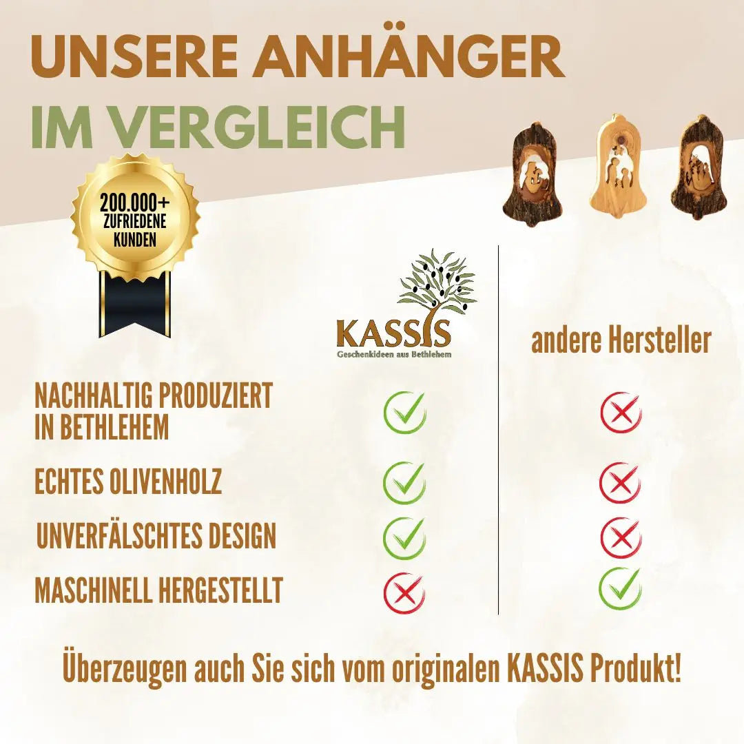 Weihnachtsdeko Baumschmuck Krippe in Glocke mit Rinde 3er Set - Weihnachtsdeko