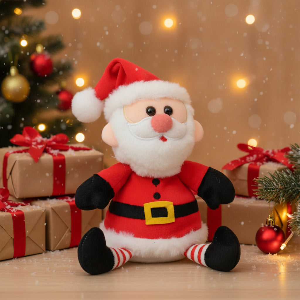 Plüschweihnachtsmann jingle mit rotem hut und mantel weiße bart gelber gürtel nachplapperfunktion inklusive batterien