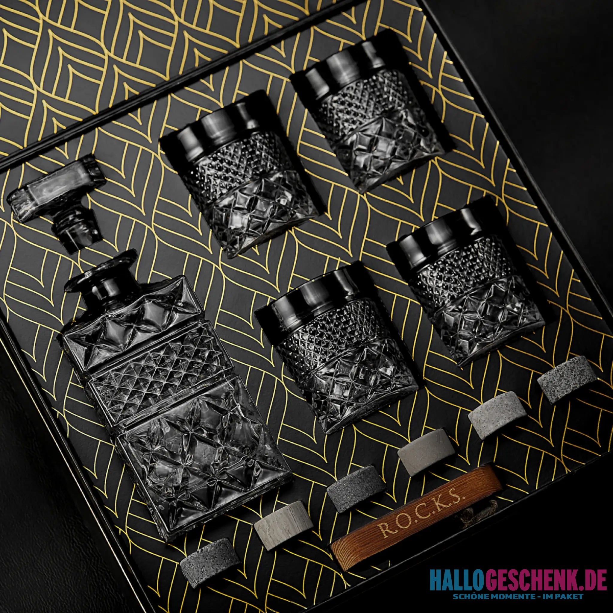Whiskey Decanter With Glasses & Chilling Stones Gift Set