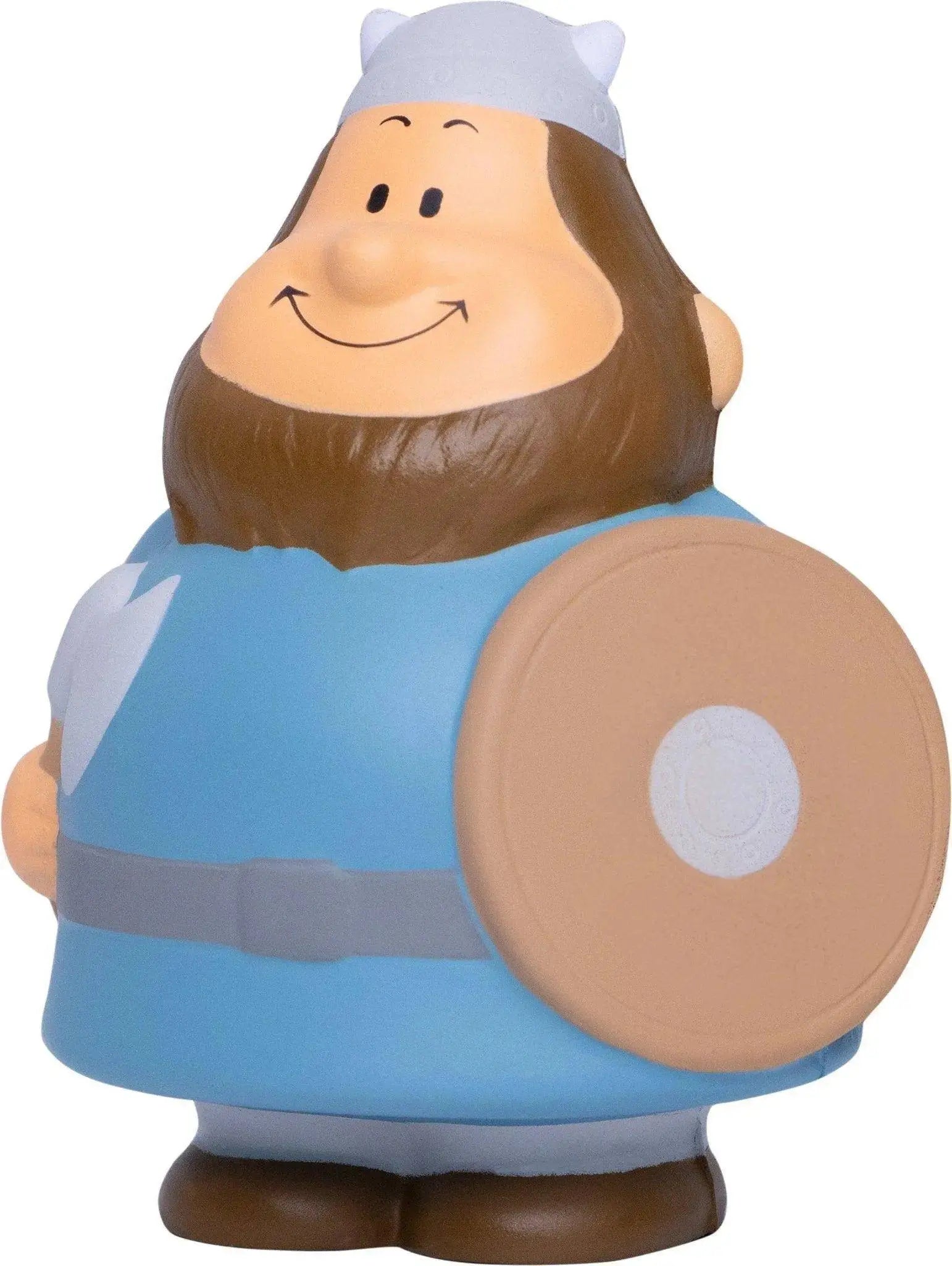 Wikinger bert anti stress quetsch figur zeigt einen fröhlichen pummeligen wikinger mit braunem bart und blauem tunika