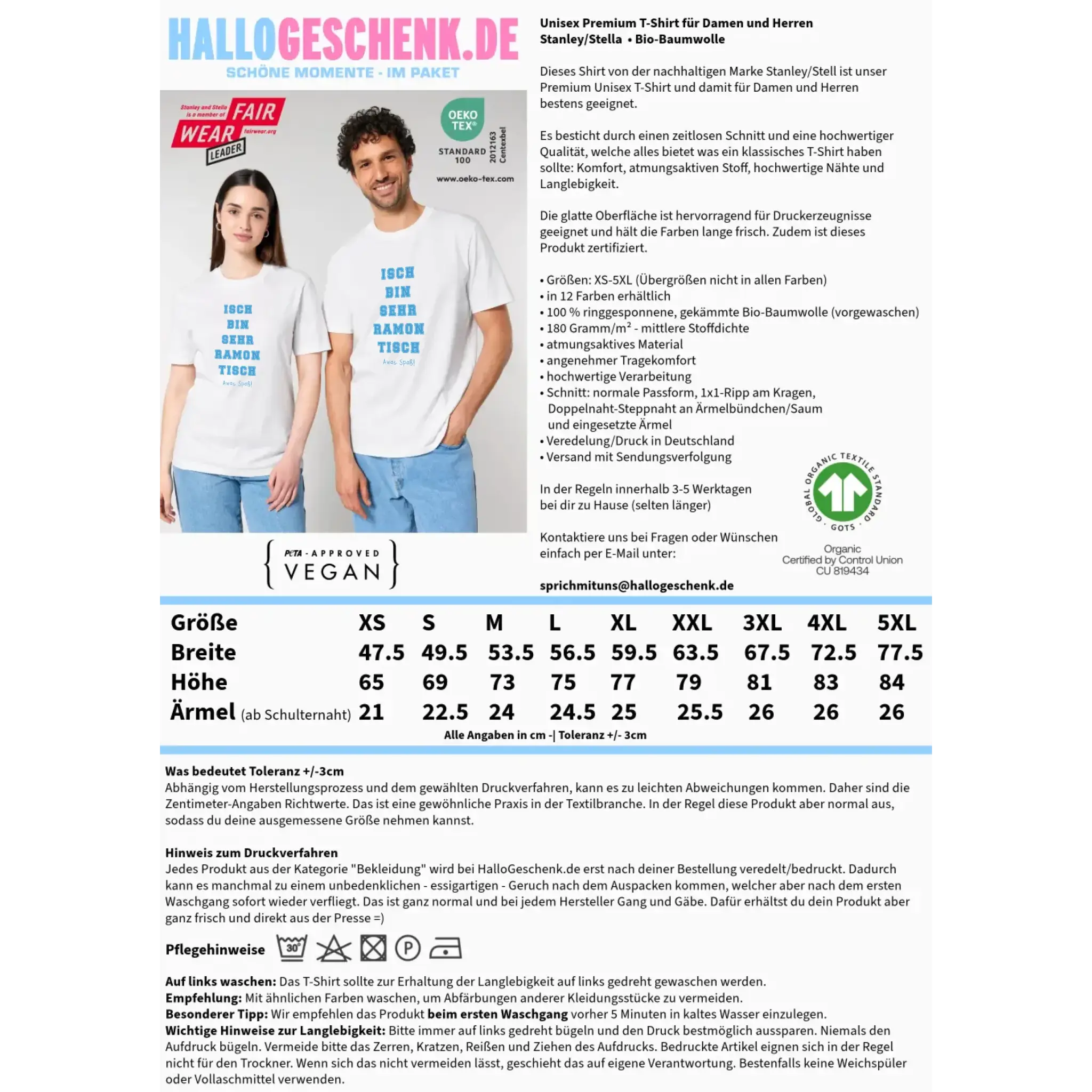 Wunschtext 2-teilig • Unisex Premium T-Shirt XS-5XL aus Bio-Baumwolle für Damen & Herren • Exklusivdesign • personalisiert