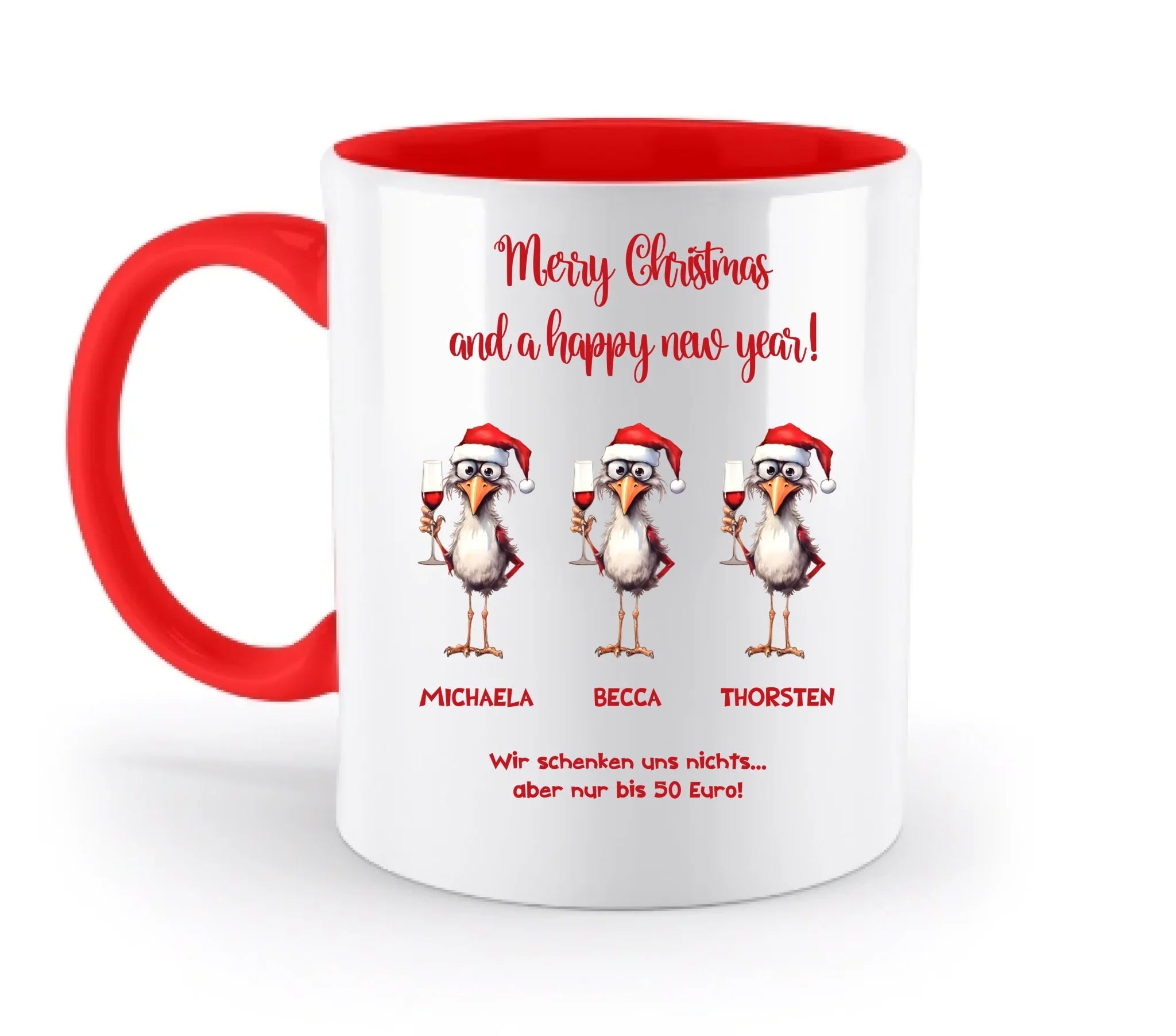 X-Mas Drink Ducks mit Wunschtext • 1-3 Enten verfügbar (personalisierbare Motive) • Weihnachtsente - Zweifarbige Tasse