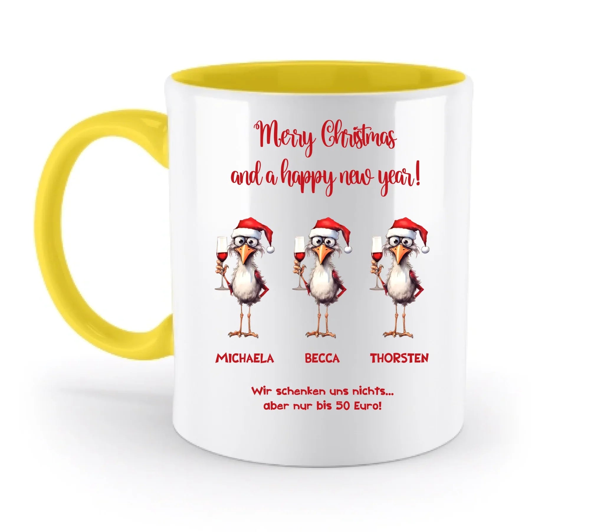 X-Mas Drink Ducks mit Wunschtext • 1-3 Enten verfügbar (personalisierbare Motive) • Weihnachtsente - Zweifarbige Tasse