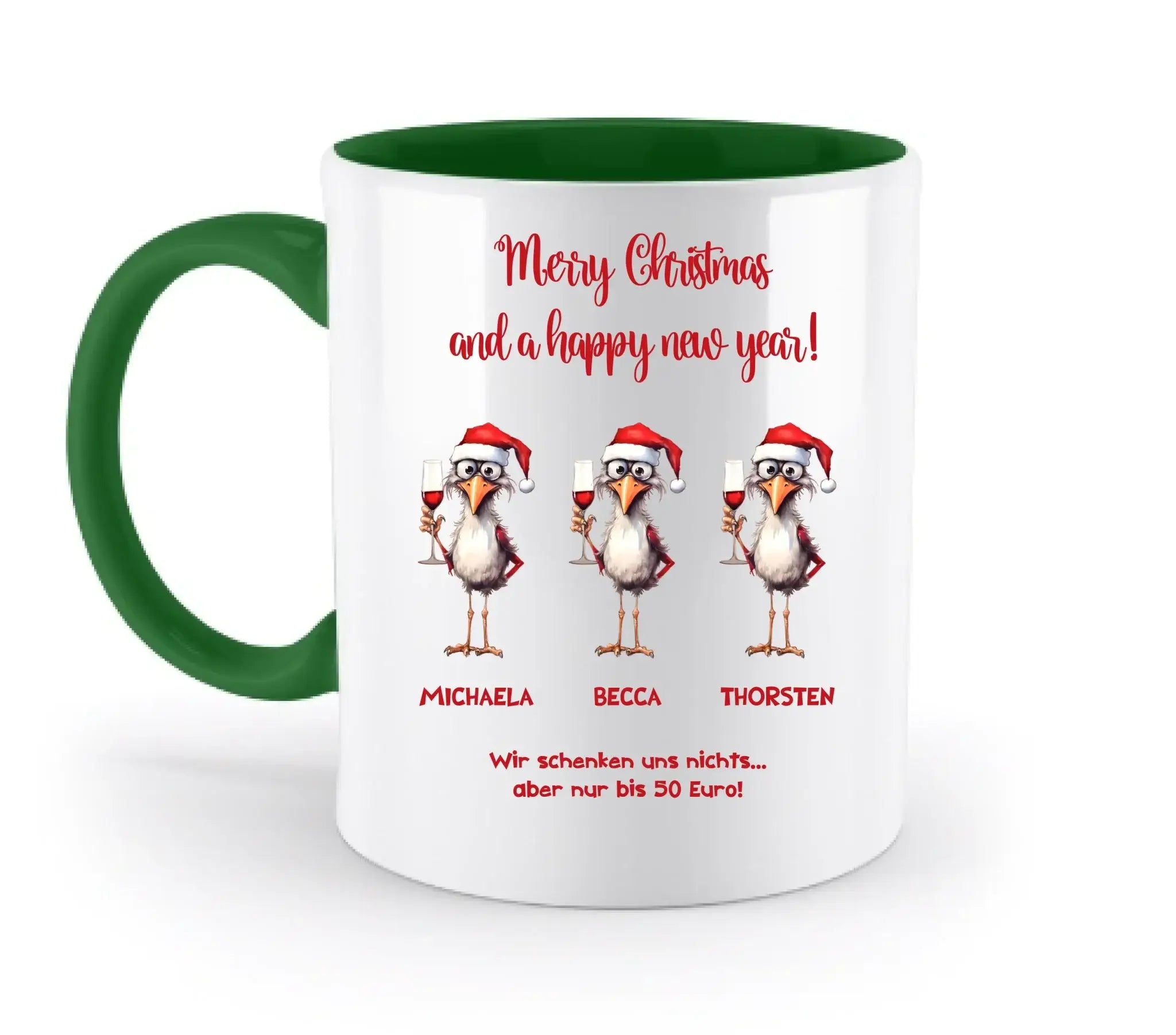 X-Mas Drink Ducks mit Wunschtext • 1-3 Enten verfügbar (personalisierbare Motive) • Weihnachtsente - Zweifarbige Tasse