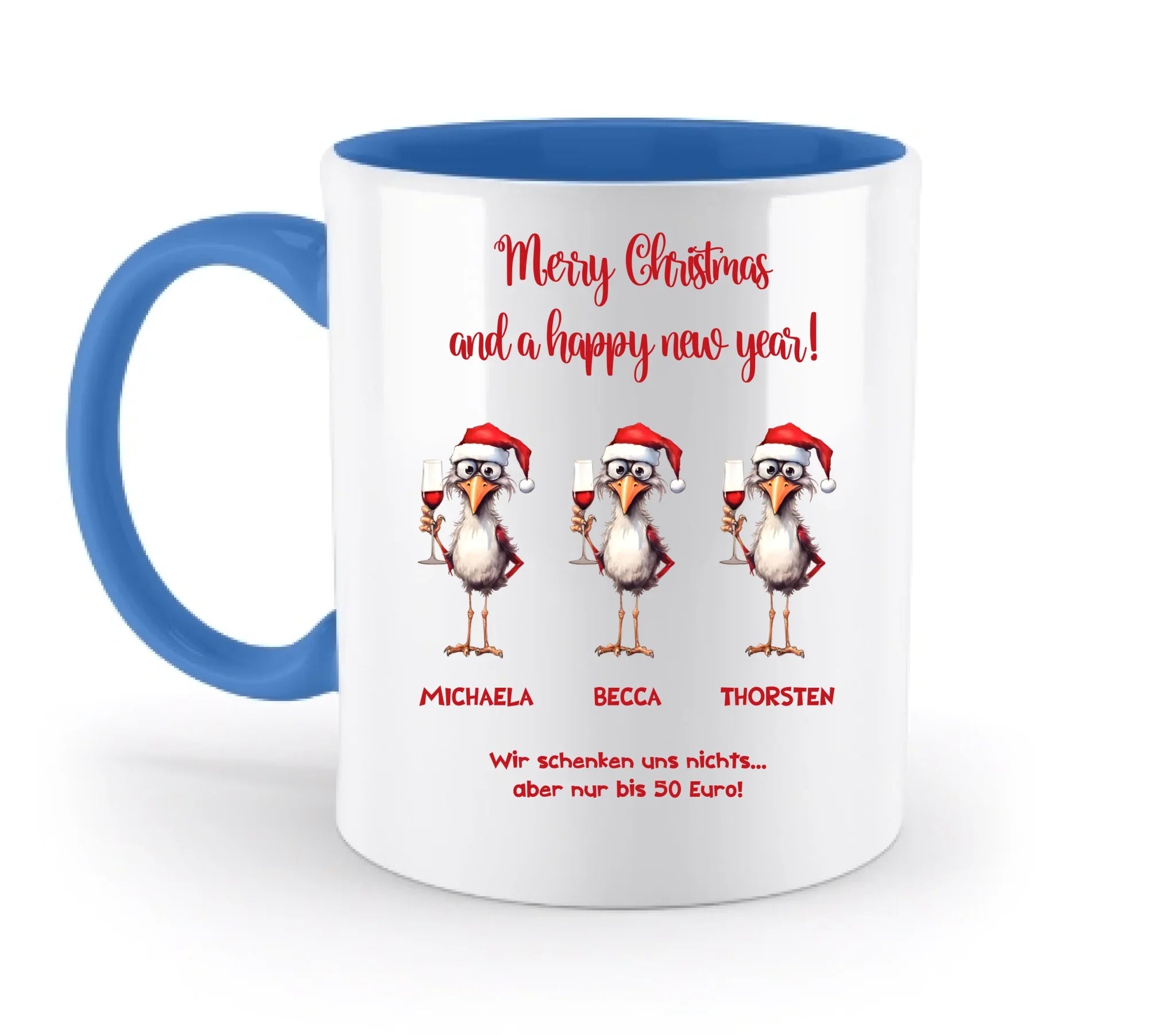 X-Mas Drink Ducks mit Wunschtext • 1-3 Enten verfügbar (personalisierbare Motive) • Weihnachtsente - Zweifarbige Tasse