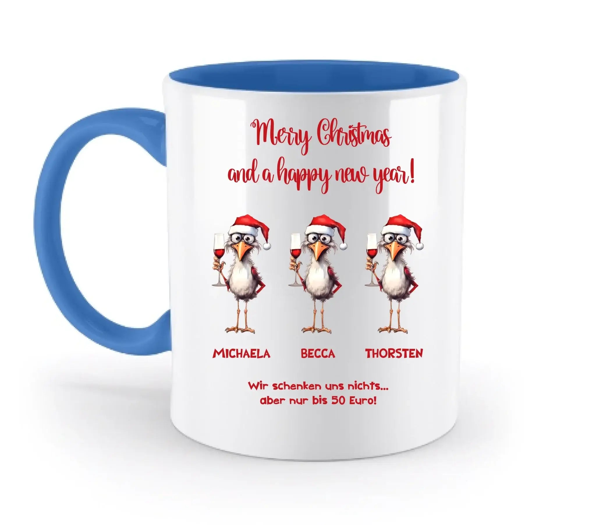 X-Mas Drink Ducks mit Wunschtext • 1-3 Enten verfügbar (personalisierbare Motive) • Weihnachtsente - Zweifarbige Tasse