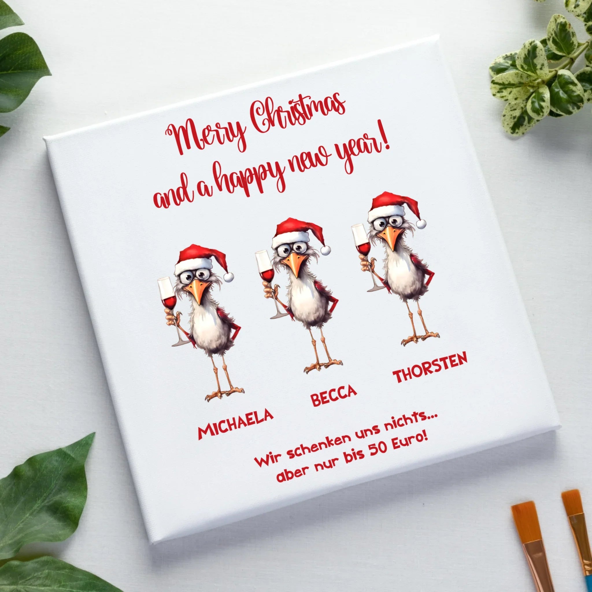 X-Mas Drink Ducks mit Wunschtext • 1-3 Enten verfügbar (personalisierbare Motive) • Weihnachtsente - Leinwand