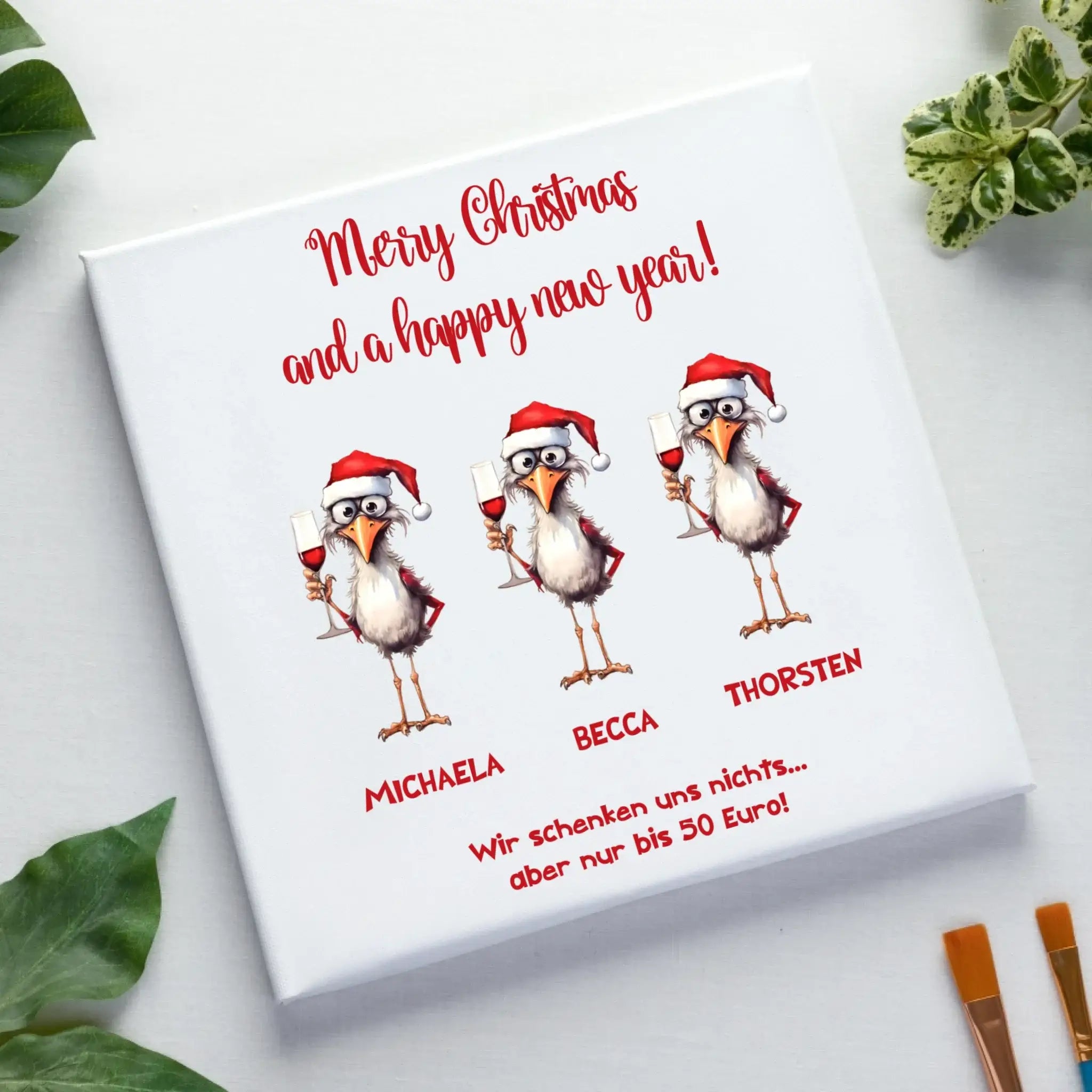 X-Mas Drink Ducks mit Wunschtext • 1-3 Enten verfügbar (personalisierbare Motive) • Weihnachtsente - Leinwand