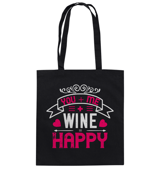You + me + wine = HAPPY! - Baumwolltasche - HalloGeschenk.de #geschenkideen# #personalisiert# #geschenk#