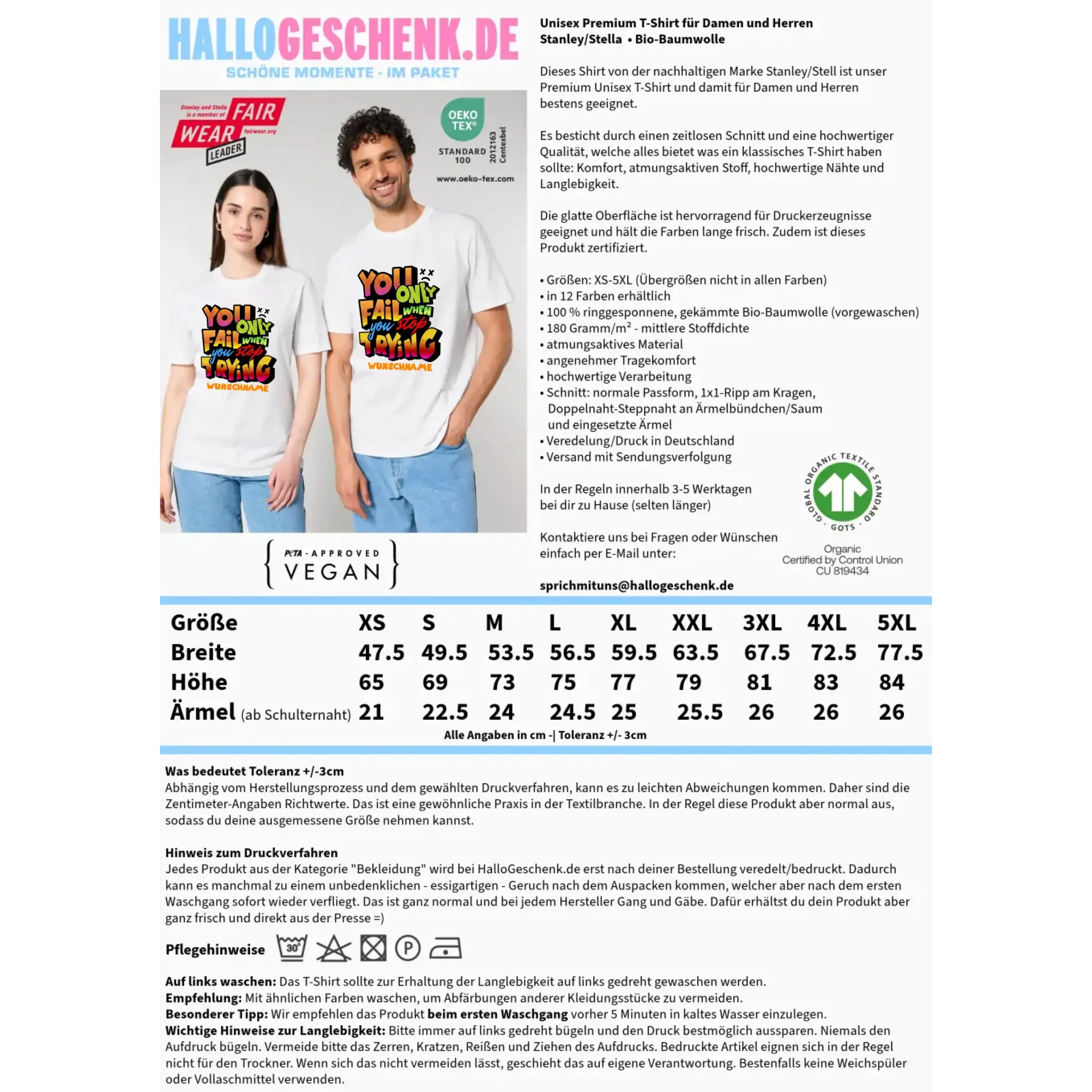 You only fail when + dein Wunschtext • Unisex Premium T-Shirt XS-5XL aus Bio-Baumwolle für Damen & Herren • Exklusivdesign • personalisiert