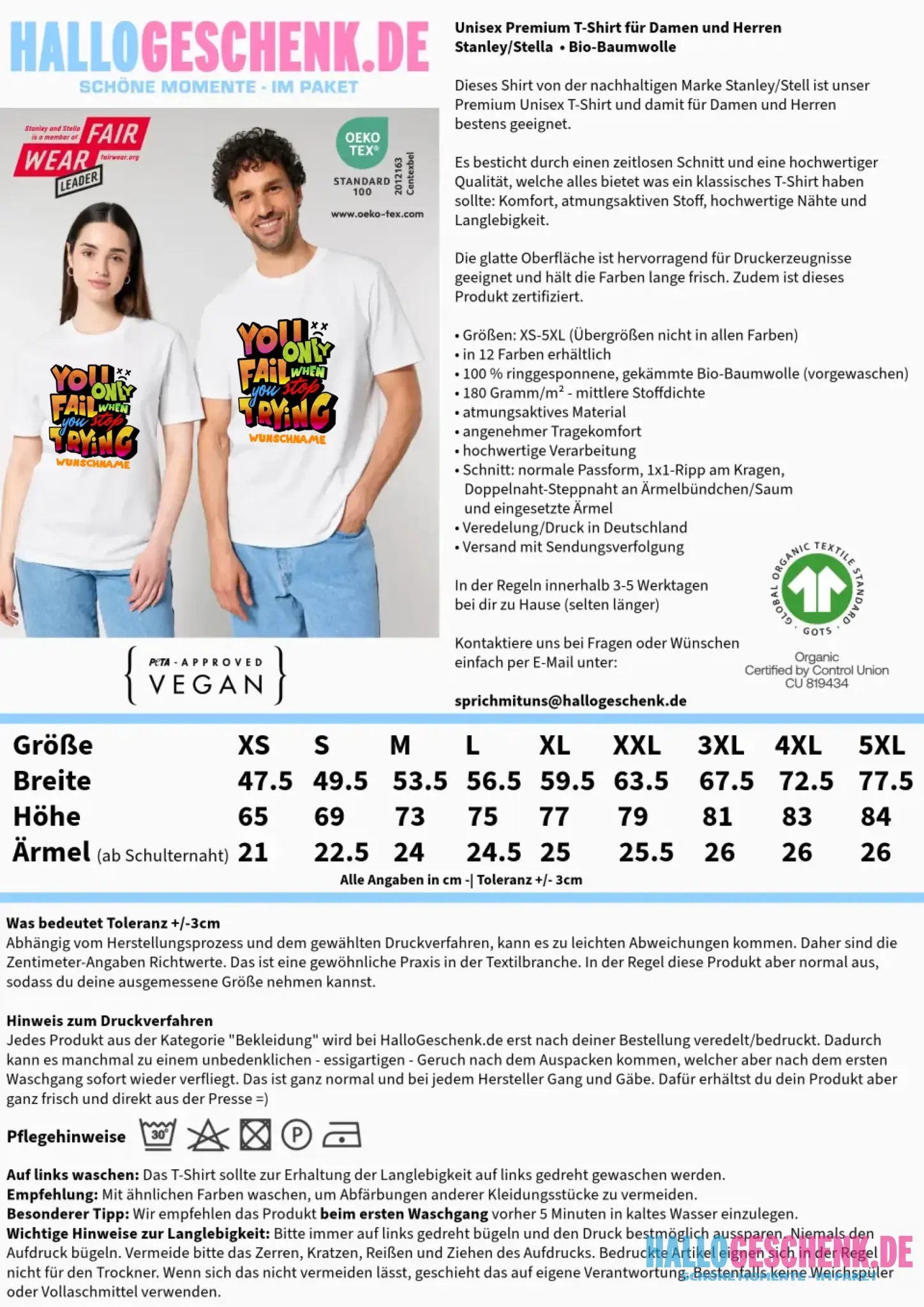 You only fail when + dein Wunschtext • Unisex Premium T-Shirt XS-5XL aus Bio-Baumwolle für Damen & Herren • Exklusivdesign • personalisiert