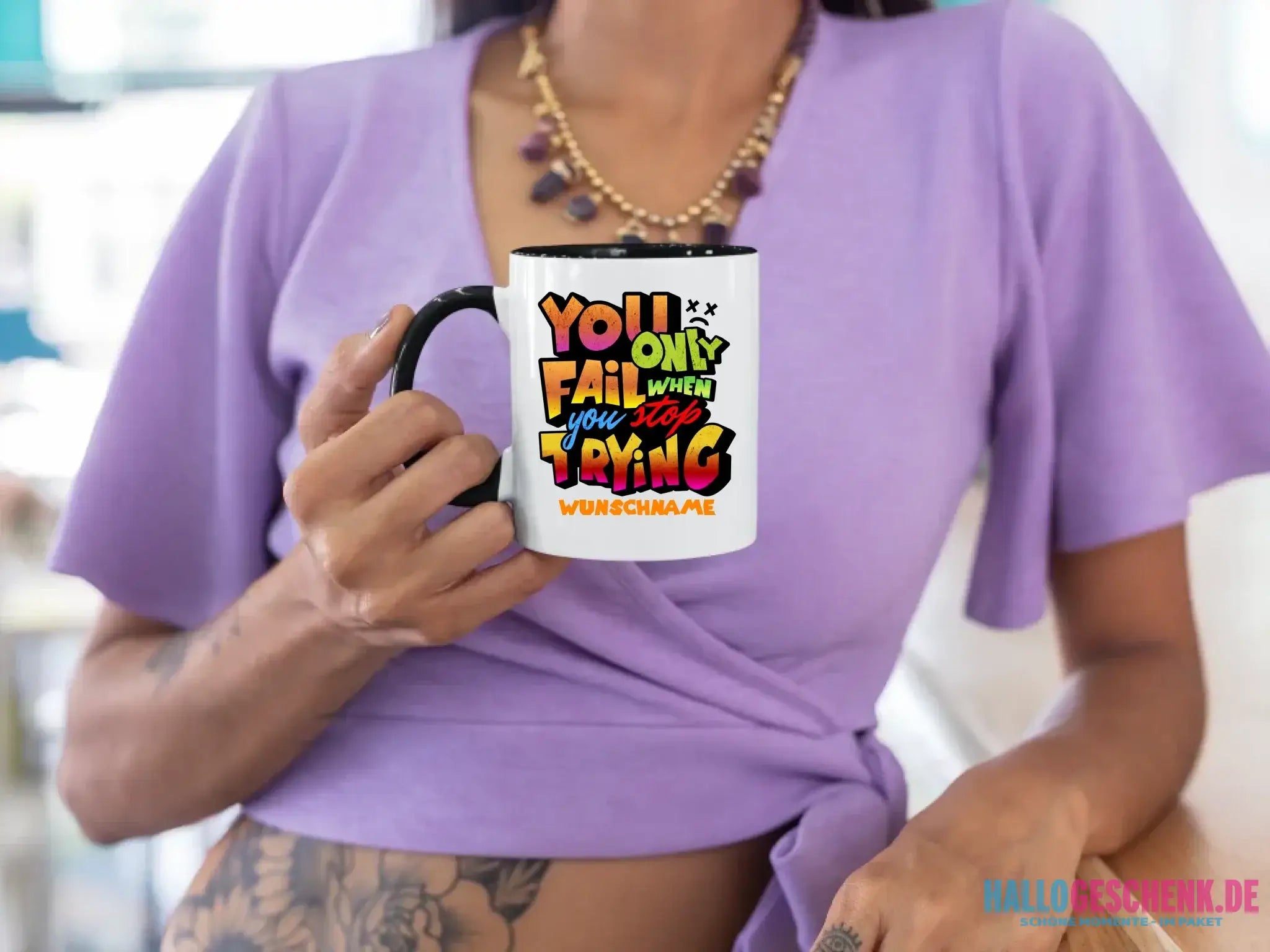 You only fail when + dein Wunschtext • zweifarbige Tasse spülmaschinengeeignet • Exklusivdesign • personalisiert