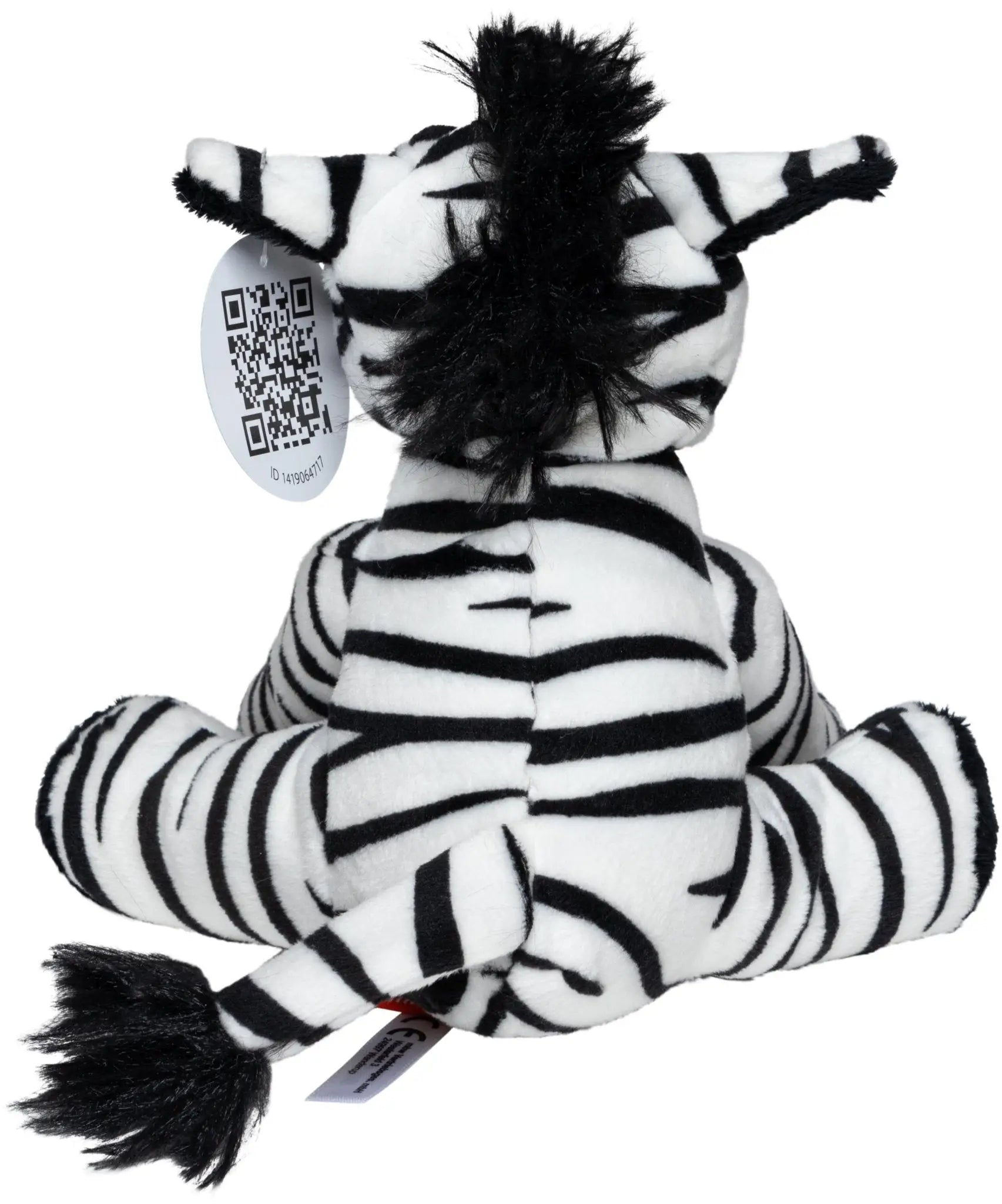 Zebra Zora plüschtier mit schwarz-weißen streifen und flauschiger Mähne und Schwanz aus stoff