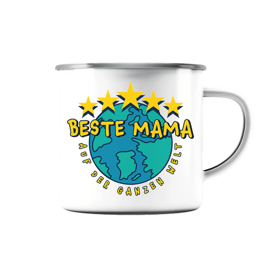 BESTE MAMA - Emaille Tasse (Silber) - HalloGeschenk.de