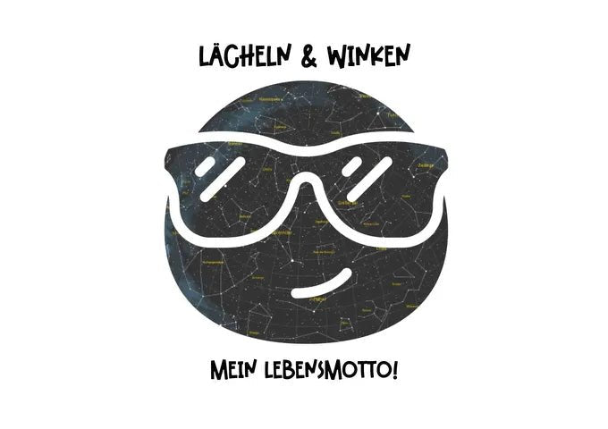 Echte Sternkarte als Emoticon mit Sonnenbrille + Text