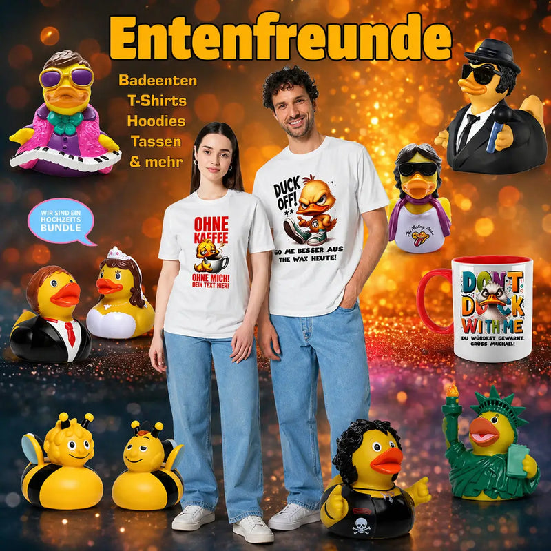 Weißes baumwoll-tshirt mit cartoon-ente und duck off grafik aus der entenfreunde kollektion