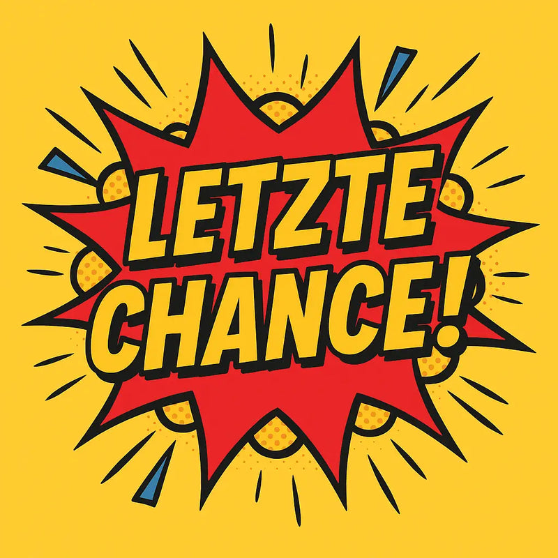 Vibrante rote und gelbe comic explosion mit dem text letzte chance nur noch 2-3 auf lager