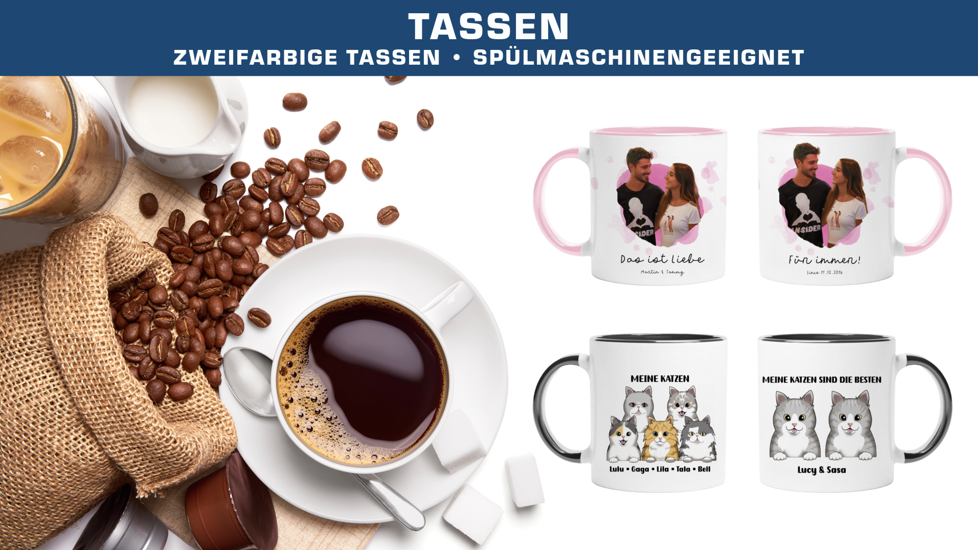 Tassen, zweifarbig