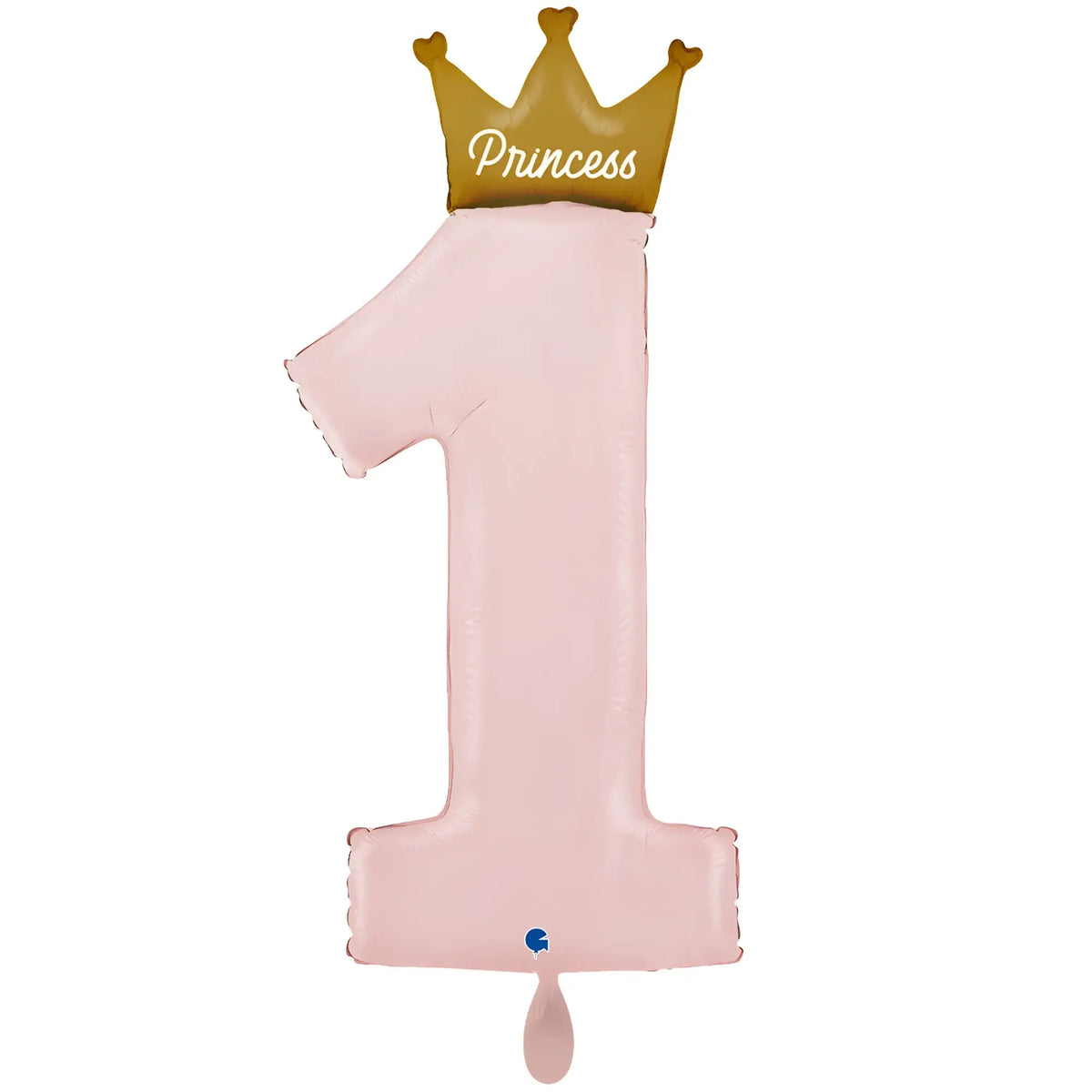 Pink luftballon nummer eins mit goldener krone und weißem prinzessin schriftzug für erstgeburtstag