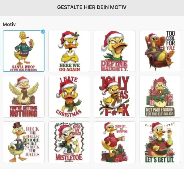 12 Yellow X-Mas Ducks • Weihnachten • 6 Artikel aus der ’Statement-Collection’ • personalisiertes Motiv mit Wunschtext