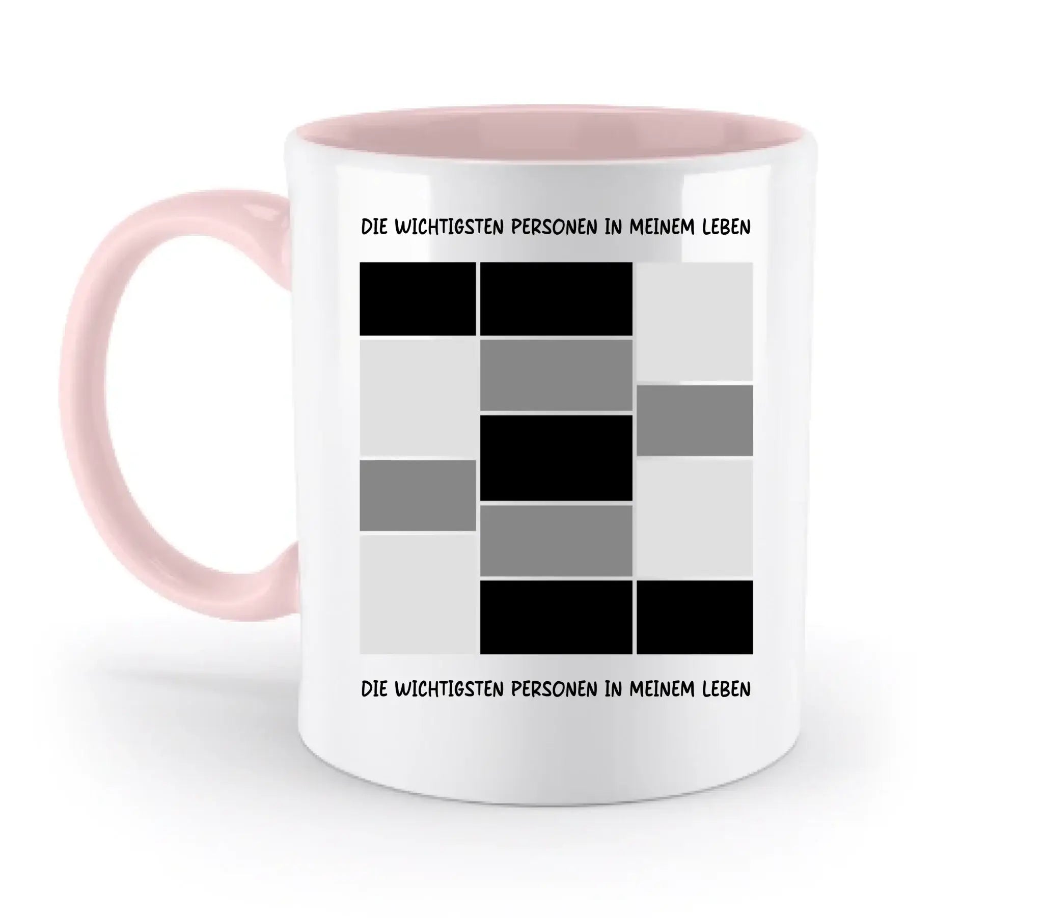 13er Fotocollage - mit Wunschtext (personalisierbare Fotomotive) - Zweifarbige Tasse / Powder-Pink / 330ml