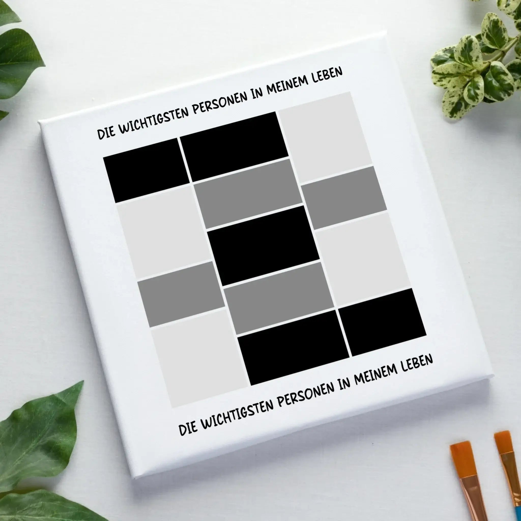 13er Fotocollage - mit Wunschtext (personalisierbare Fotomotive) - Leinwand auf Holzkeilrahmen / Standard / 20cm-x-20xm