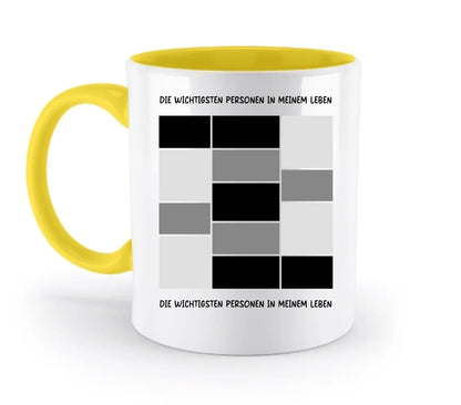 13er Fotocollage - mit Wunschtext (personalisierbare Fotomotive) - Zweifarbige Tasse / Yellow / 330ml