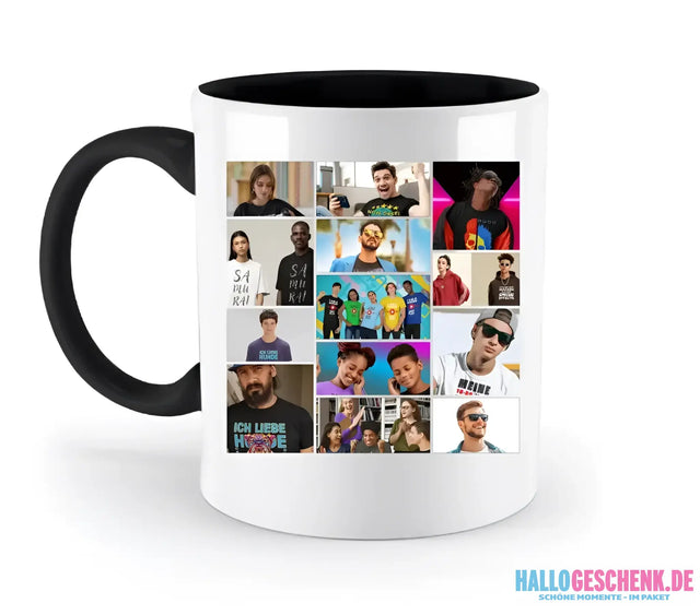 14 Bilder Collage mit deinen Fotos auf einer zweifarbigen Tasse