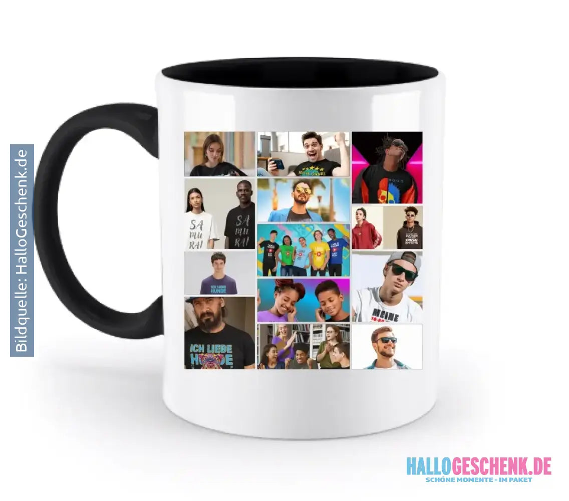 14 Bilder Collage mit deinen Fotos auf einer zweifarbigen Tasse
