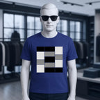 Navyblaues unisex premium t shirt aus bio baumwolle mit kurzem arm und geometrischem karomuster auf der brust