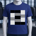 Marine blaues unisex t-shirt mit geometrischem rastermuster aus bio-baumwolle, größen xs bis 5xl
