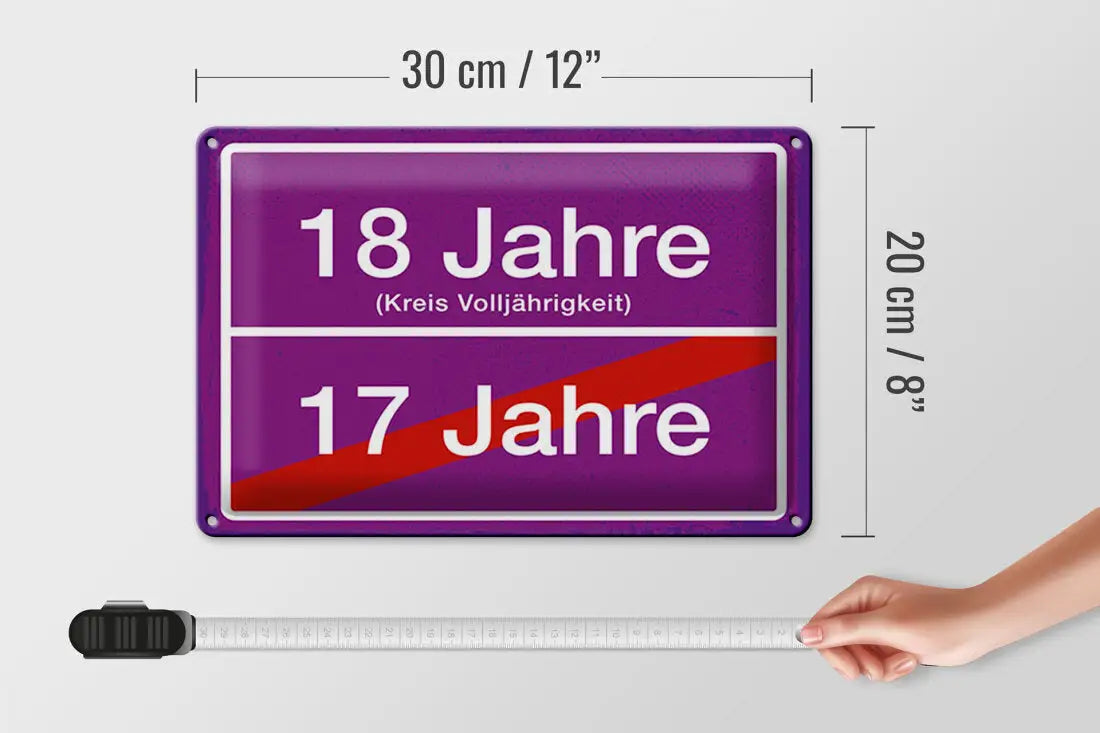 18 Ortsschild Kreis Volljährigkeit (Lila) • Blechschild 20x30cm - Schilder